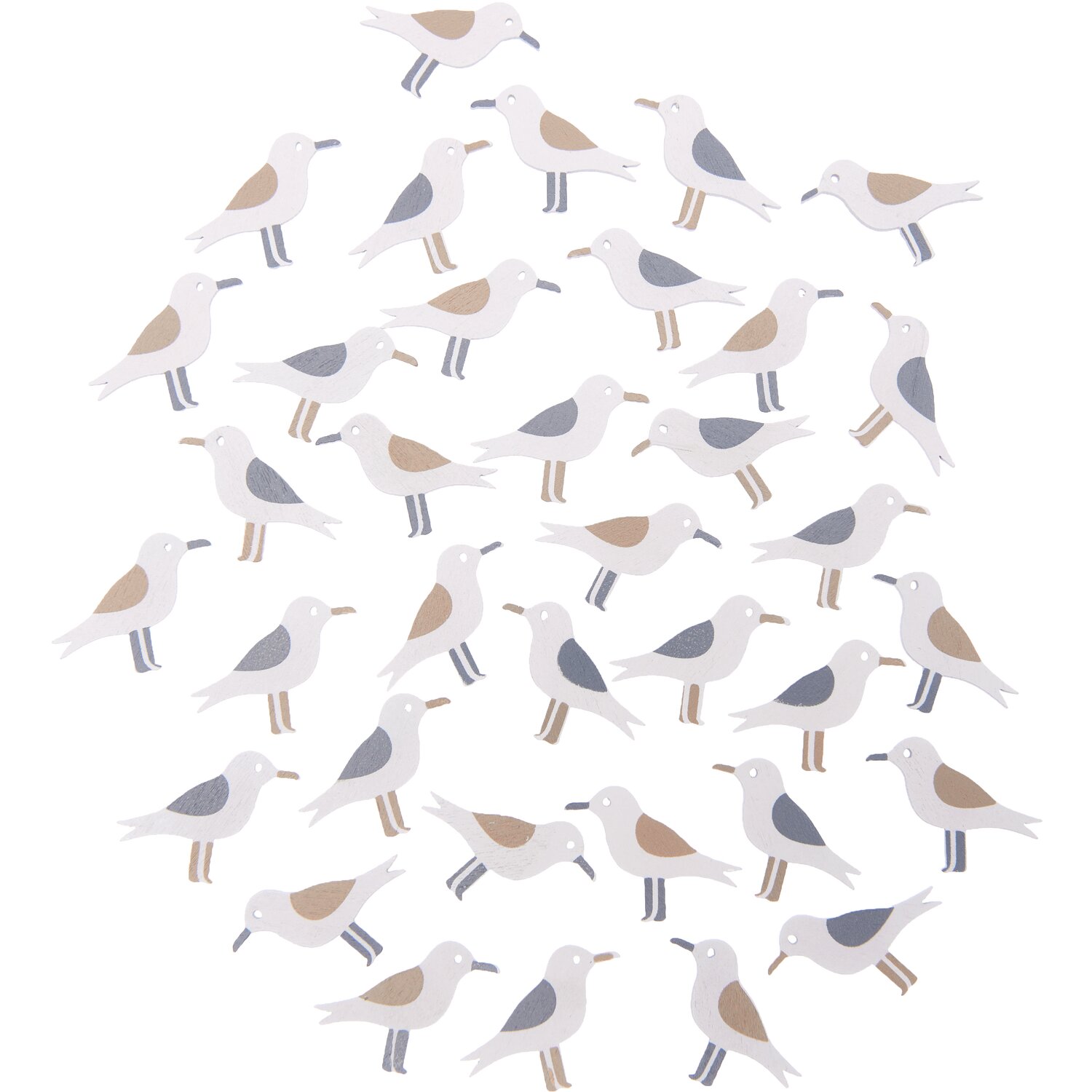 Holzstreu Möwe natur 35x26mm 36 Stück zeigt dekorative Möwen in natürlichen Farben, ideal für kreative Projekte.