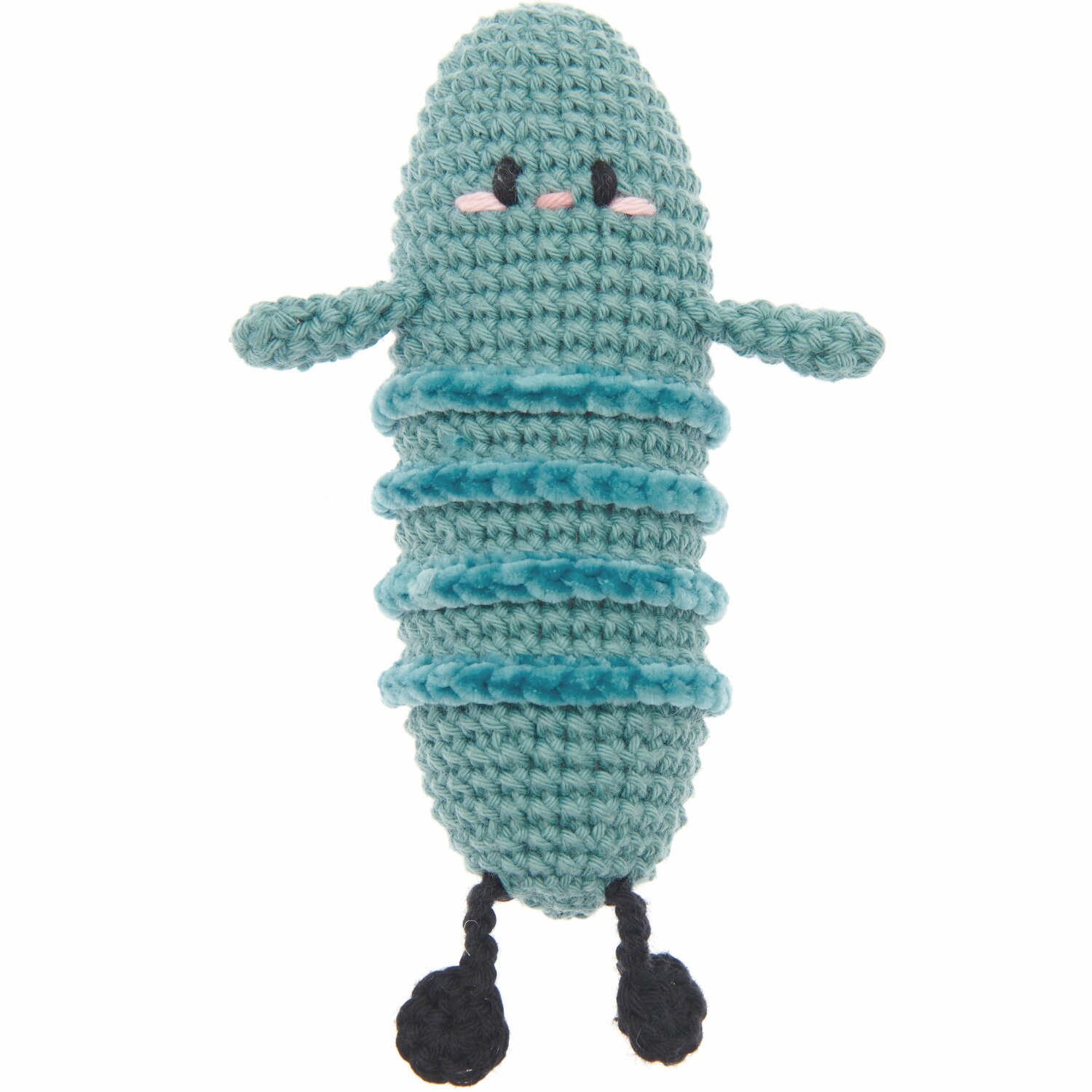 Ricorumi Rainbow Weirdos, gehäkelte Figur in Türkis mit schwarzen Beinen, von Rico Design.