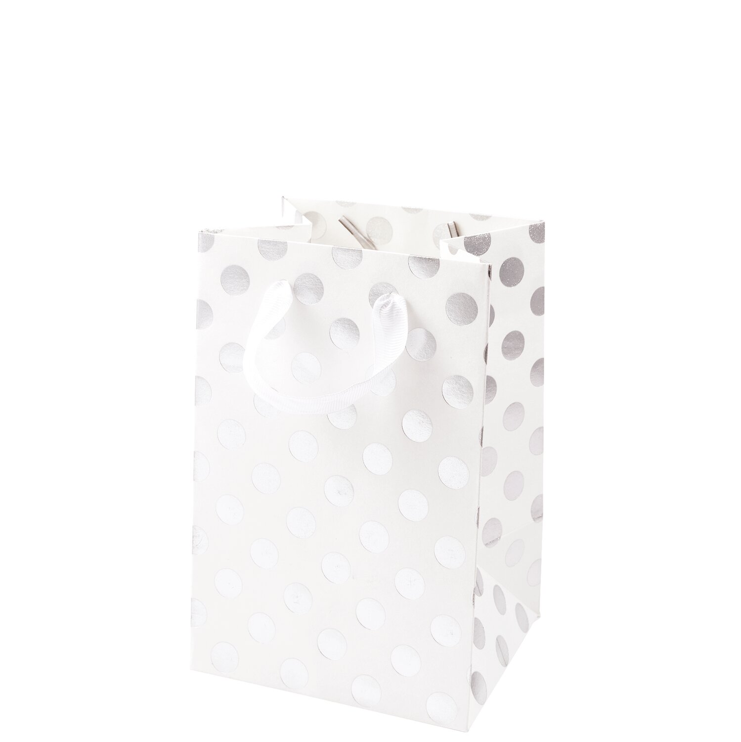Geschenktüte weiß Punkte silber 12x18x10cm Geschenktüte weiß Punkte silber 12x18x10cm
