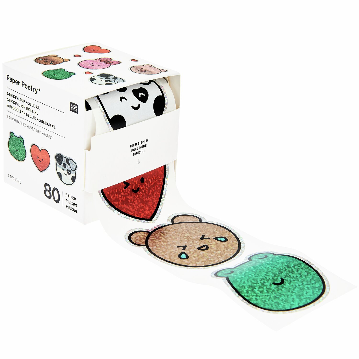 Paper Poetry Sticker auf der Rolle Chingu Tiere, 80 Stück, bunte Tiermotive auf 5x5cm.