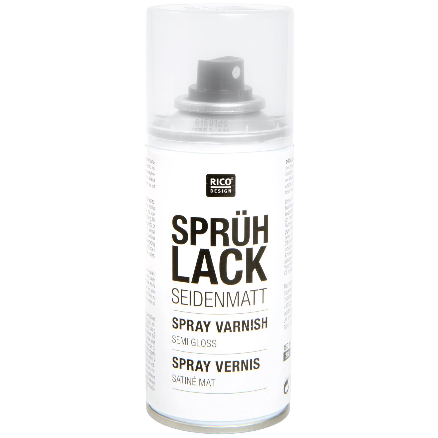 Sprühlack seidenmatt 150ml von Rico Design, transparent, ideal für gleichmäßige Oberflächen.