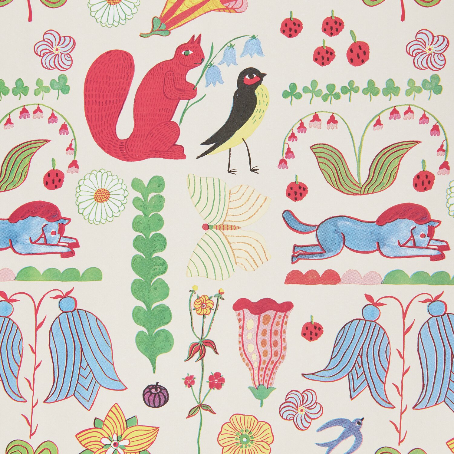 Geschenkpapier Midsommar Magic mit buntem, folkloristischem Muster aus Tieren und Pflanzen von Rico Design.