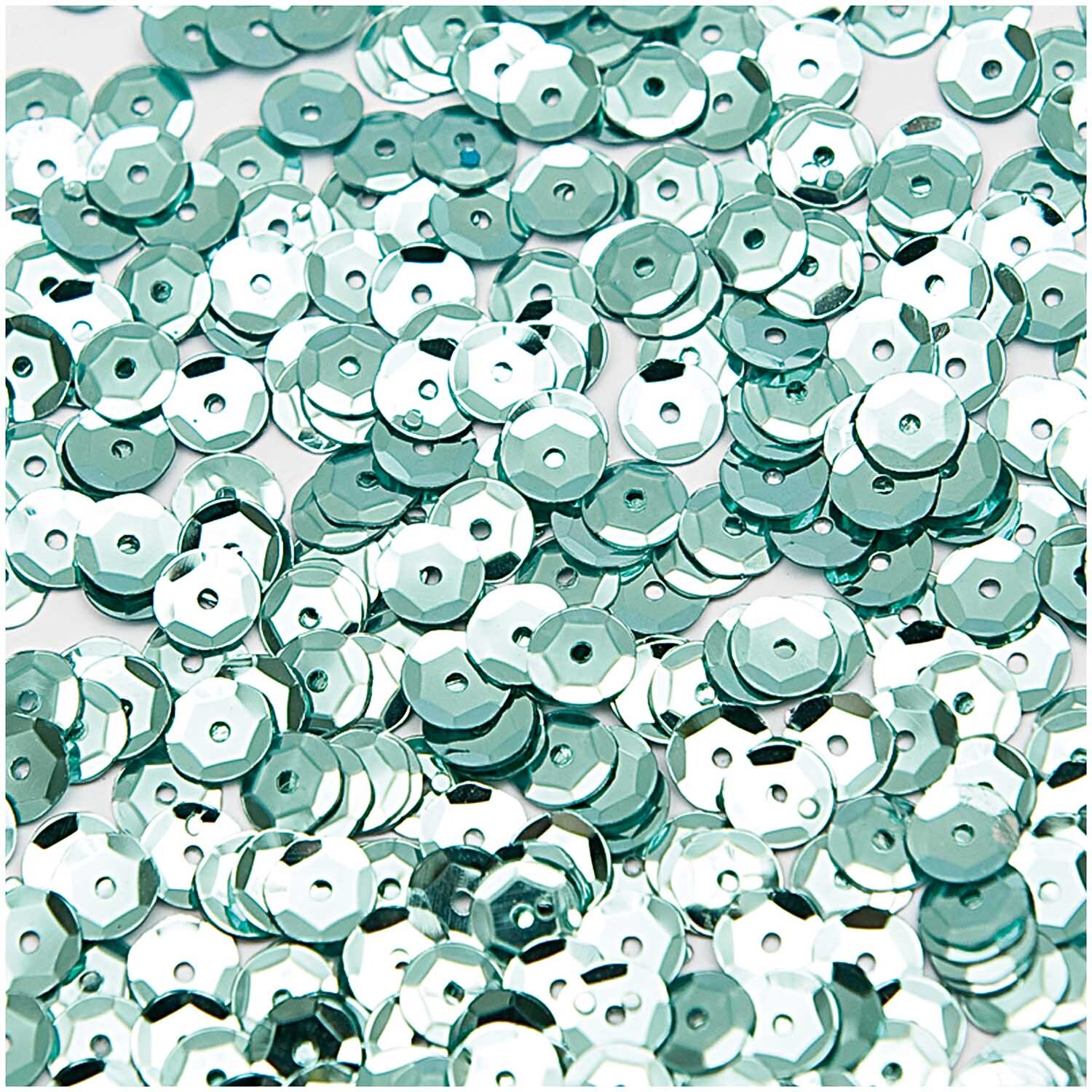 Paillettenschüssel 7mm 6g: Nahaufnahme von glänzenden, mintfarbenen Pailletten von Rico Design.