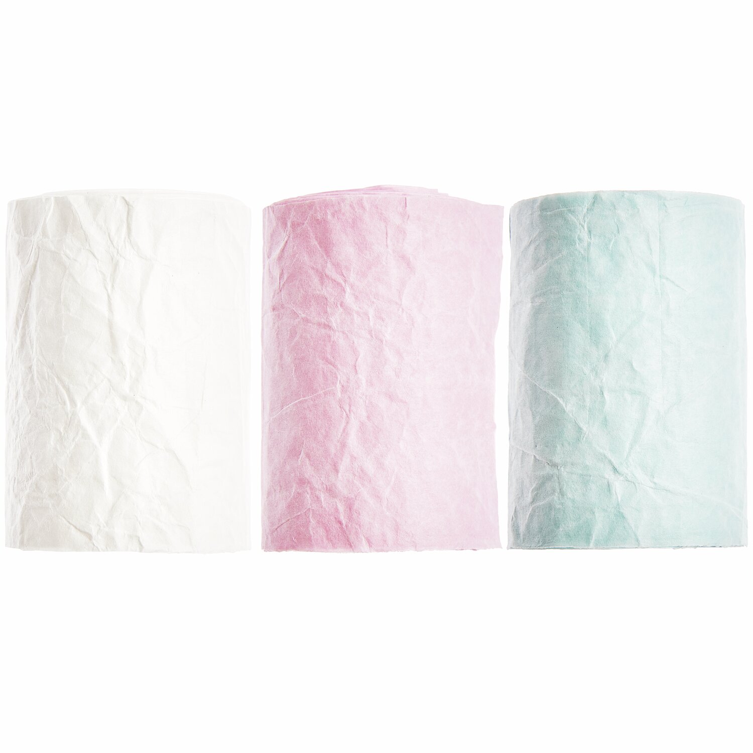 Knitter Papierbänder 3 Stück in Weiß, Rosa und Hellblau. Ideal für kreative Bastelprojekte.