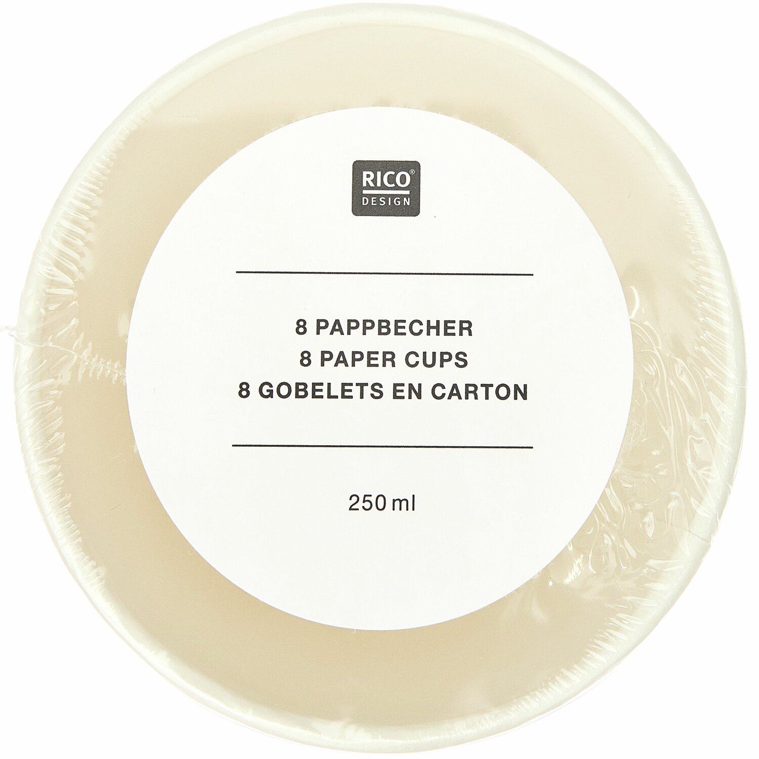 Pappbecher Schneeglöckchen 8 Stück, beige, 250ml, von Rico Design, in transparenter Verpackung.