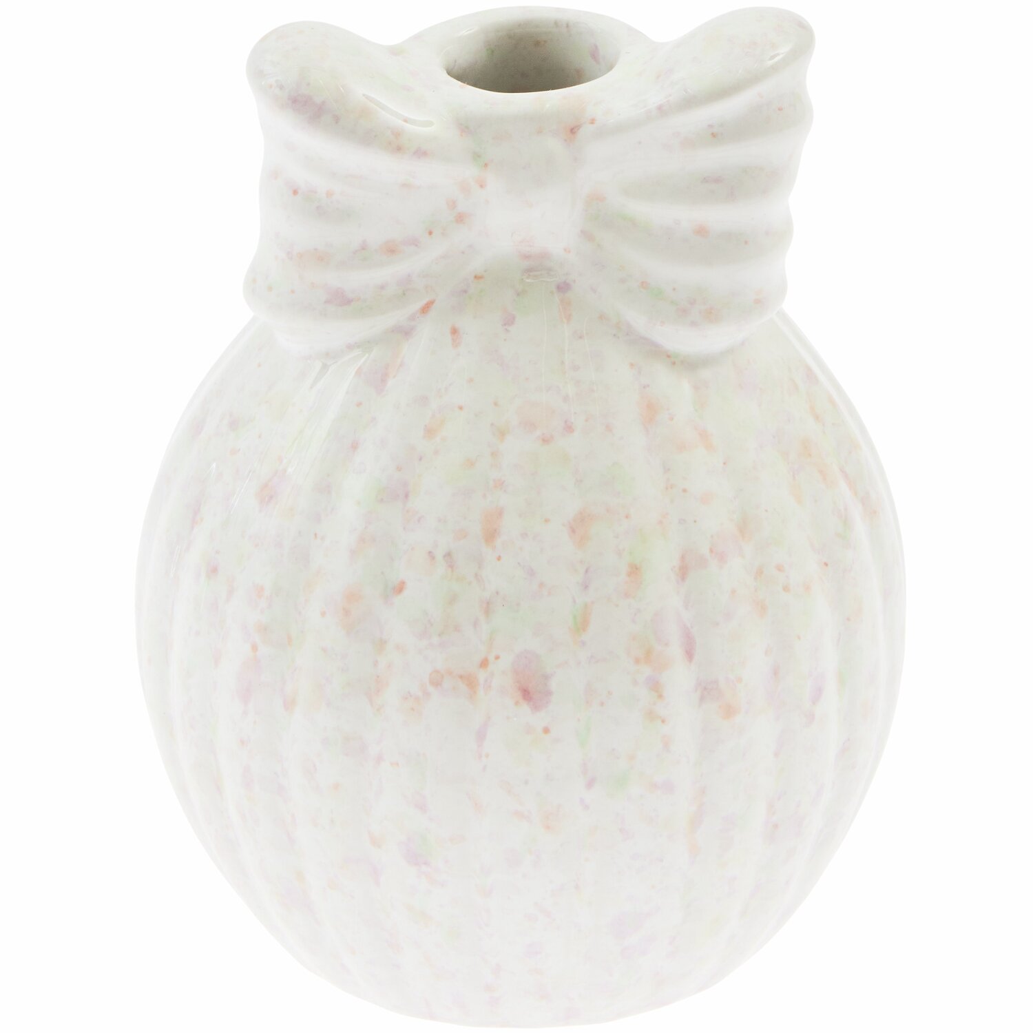 Vase Schleife auf Kugel: Weiße Keramikvase mit Schleifendetail, 10x7,5x7,5cm, ideal für stilvolle Dekoration.