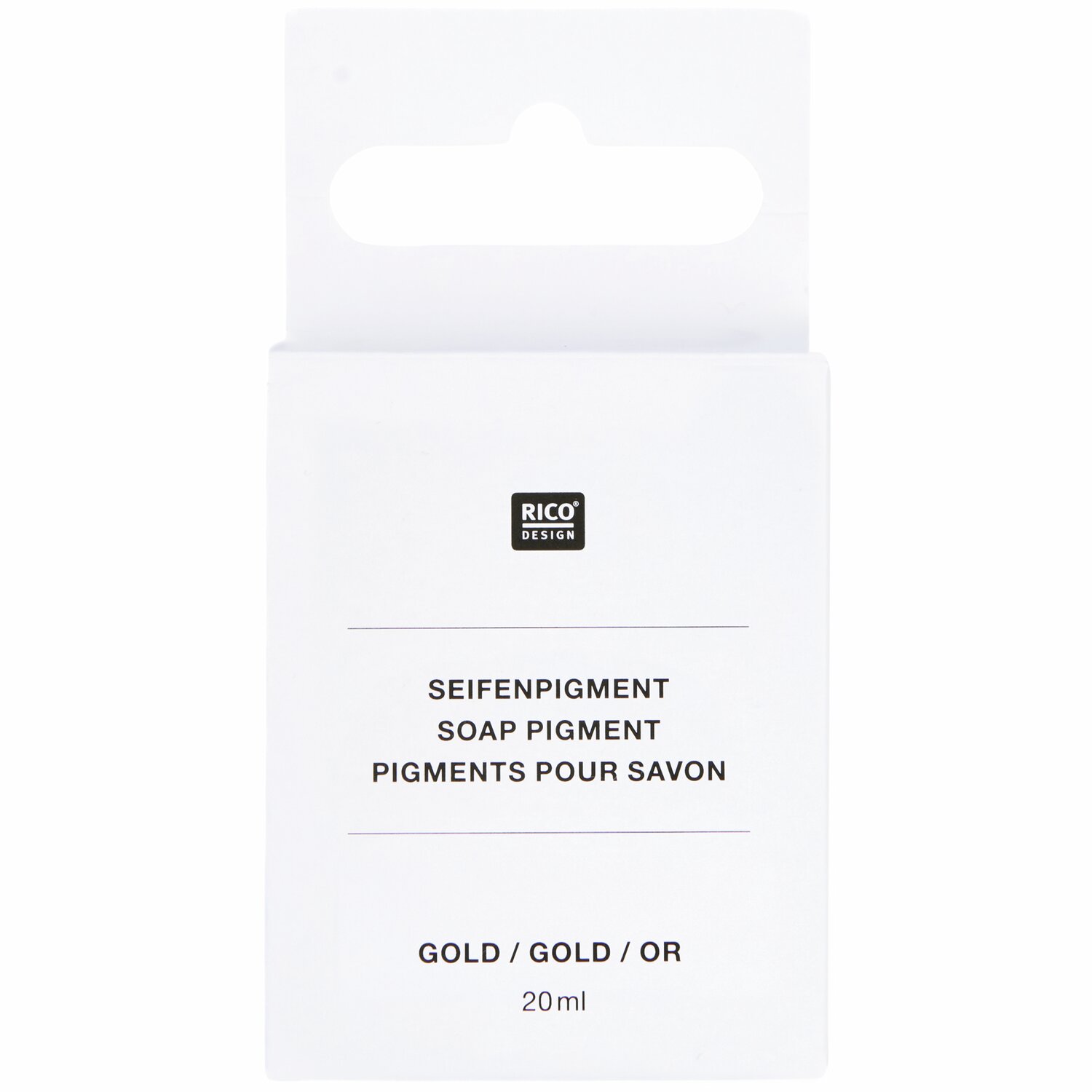 Seifenpigment gold 20ml von Rico Design in weißer Verpackung, ideal für kreative Seifenherstellung.
