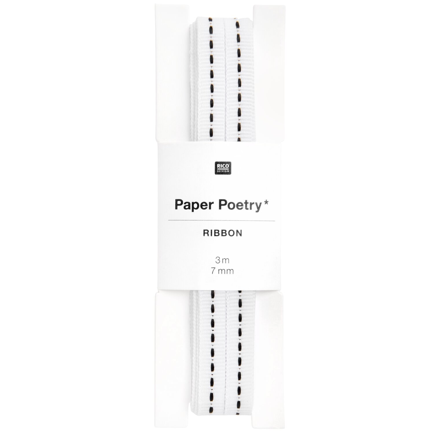 Paper Poetry Webband mit Naht Weiß/Schwarz 7mmx3m von Rico Design