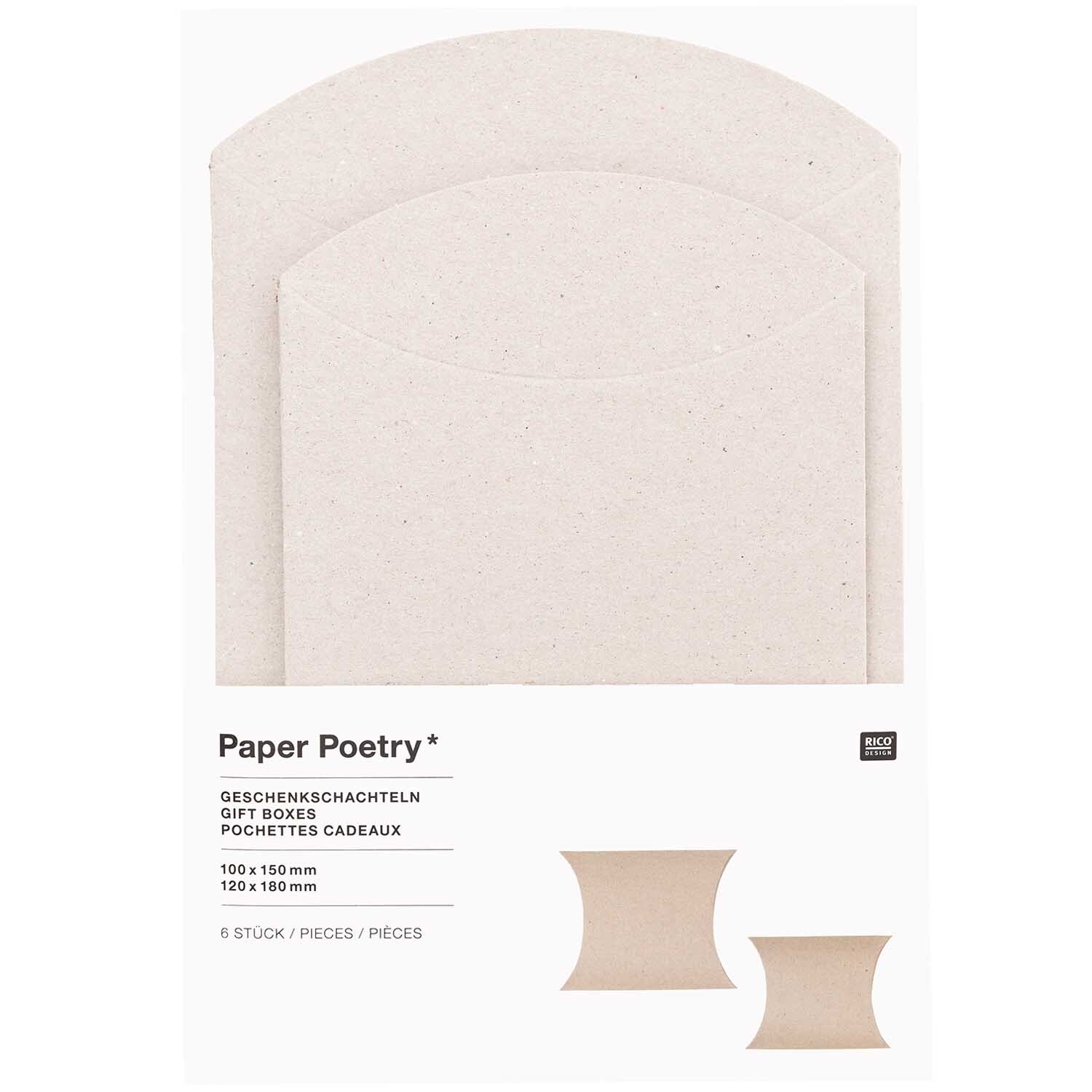 Paper Poetry Geschenkschachteln Set mit 6 Stück aus Graukarton von Rico Design, ideal für stilvolle Geschenkverpackungen.