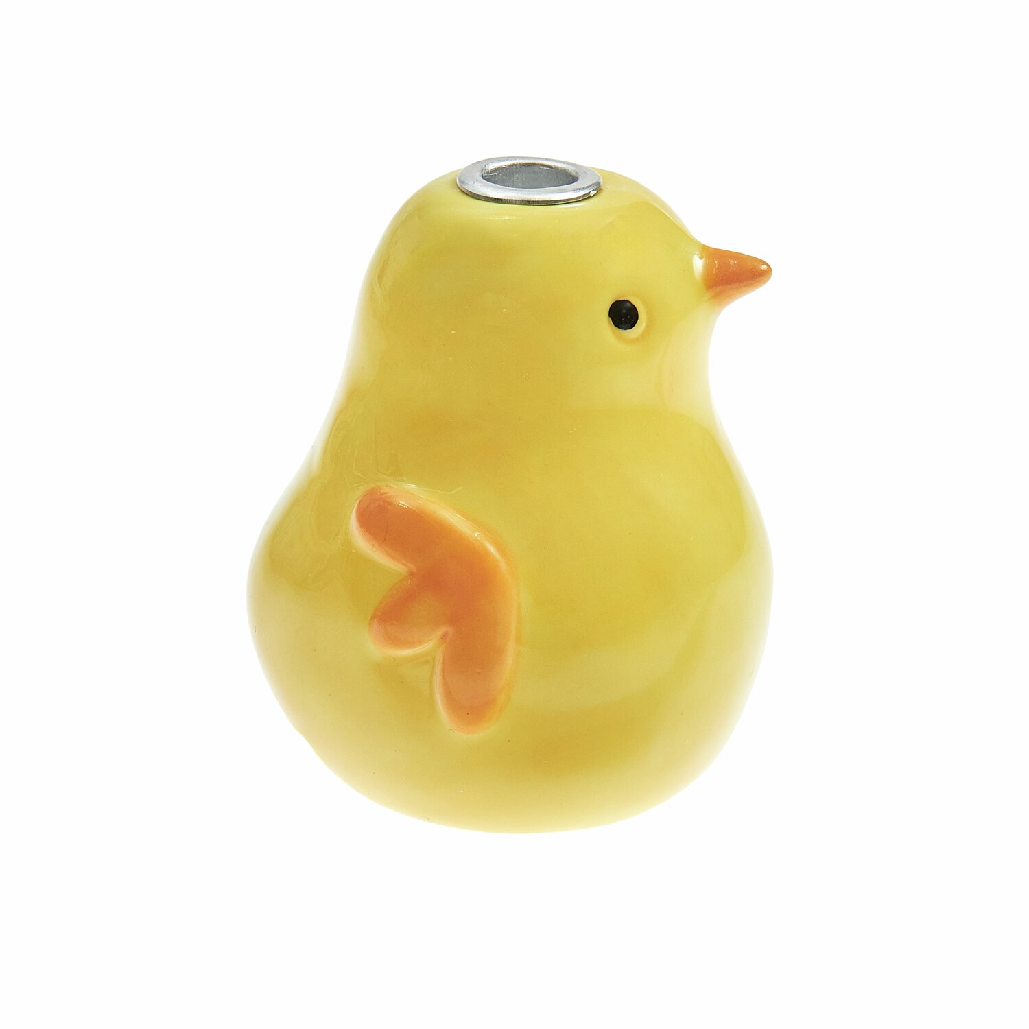 Keramik Kerzenhalter Küken Gelb: Niedlicher gelber Kerzenhalter in Kükenform, ideal für Frühlingsdekorationen. Maße: 6,3x5,1x5,1cm.
