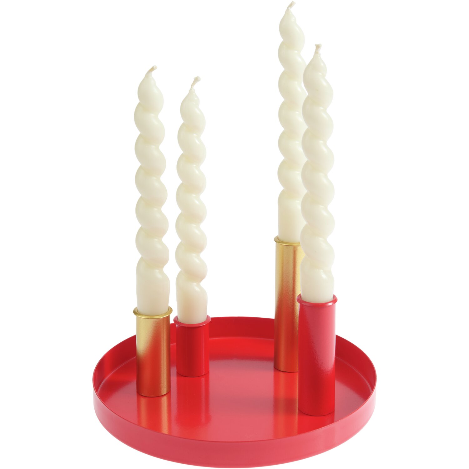 Metalltablett inkl. 4 magnetischen Kerzenhalter, Rot/Gold, Ø20cm. Elegantes Design von Rico Design für stilvolle Dekoration.