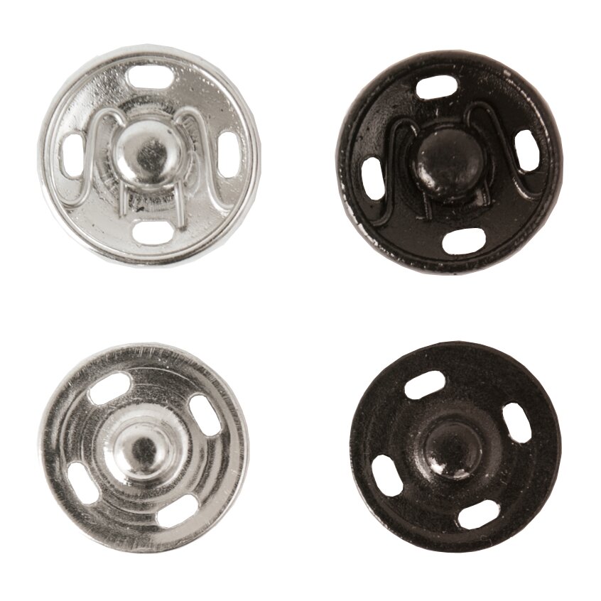 Druckknöpfe Mix Silber-Schwarz, 14mm 8 Stück, von Rico Design, runde Metall-Snaps in hellem und dunklem Finish für Näh- und DIY-Projekte