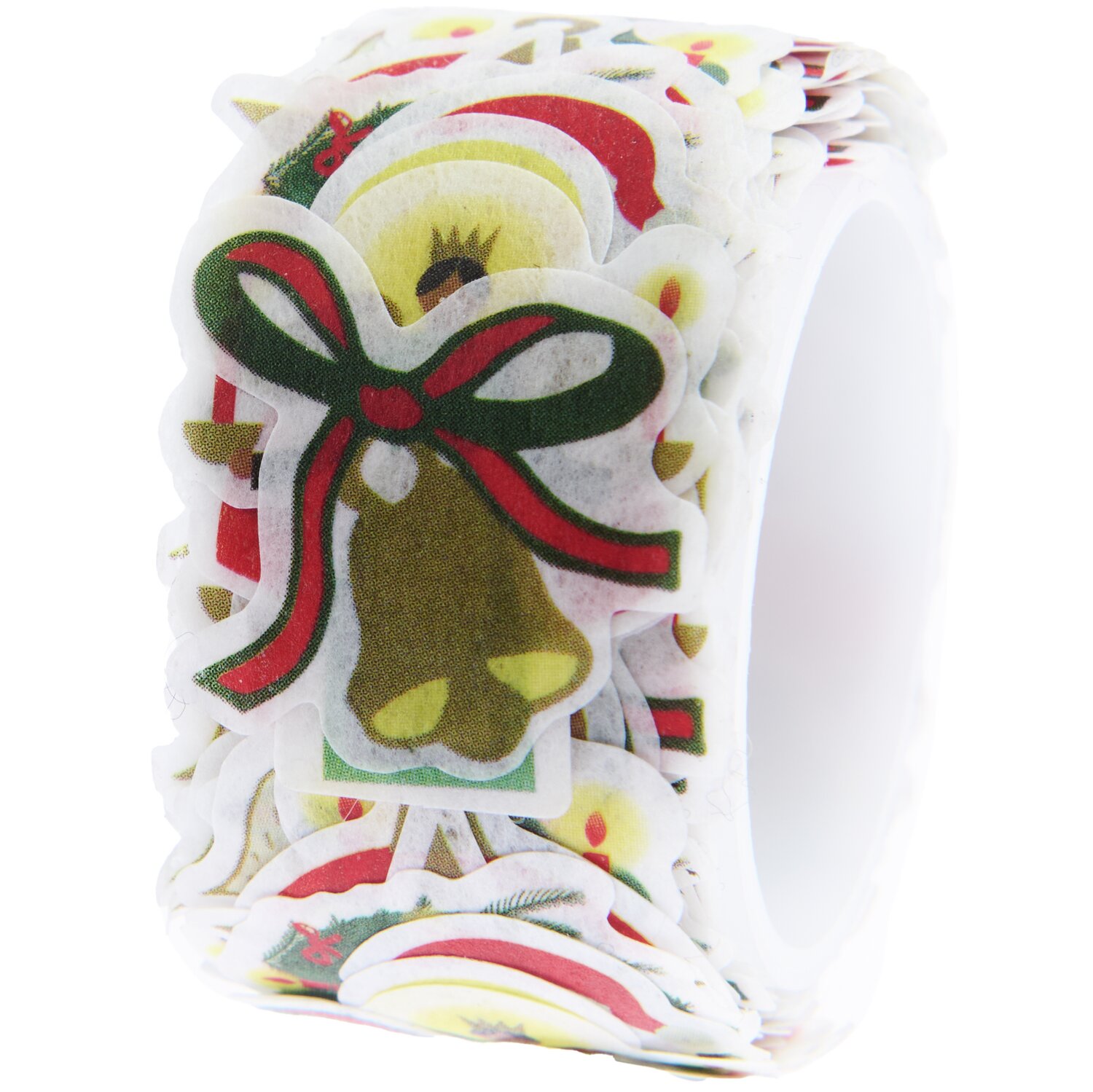 Washi Sticker Santa: Rolle mit 200 weihnachtlichen Stickern von Rico Design, darunter Glocken und Schleifen.