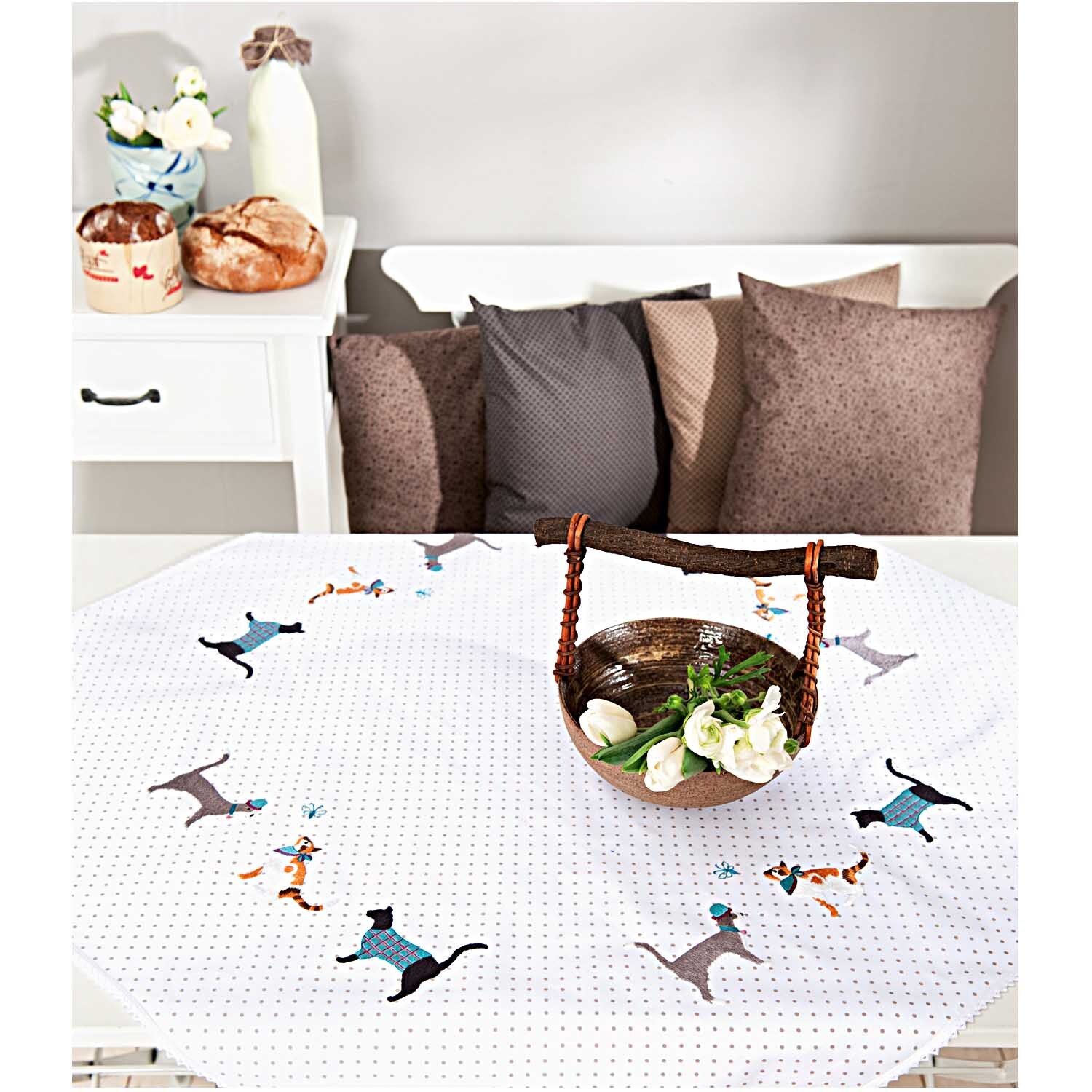 Stickpackung Tischdecke Katzen 95x95cm