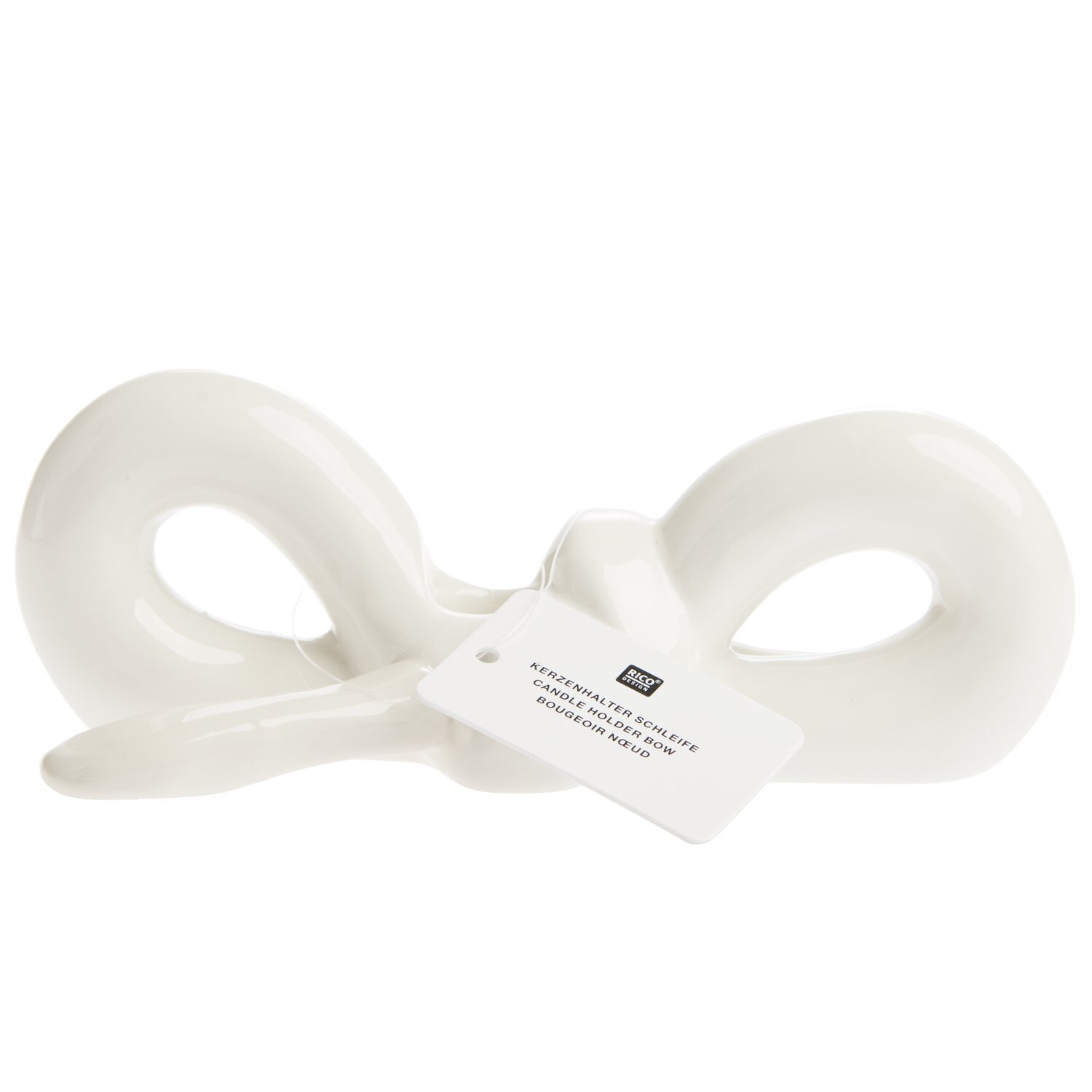 Keramik Kerzenhalter Schleife 18,2x6,6x7cm Farbe Weiß von Rico Design