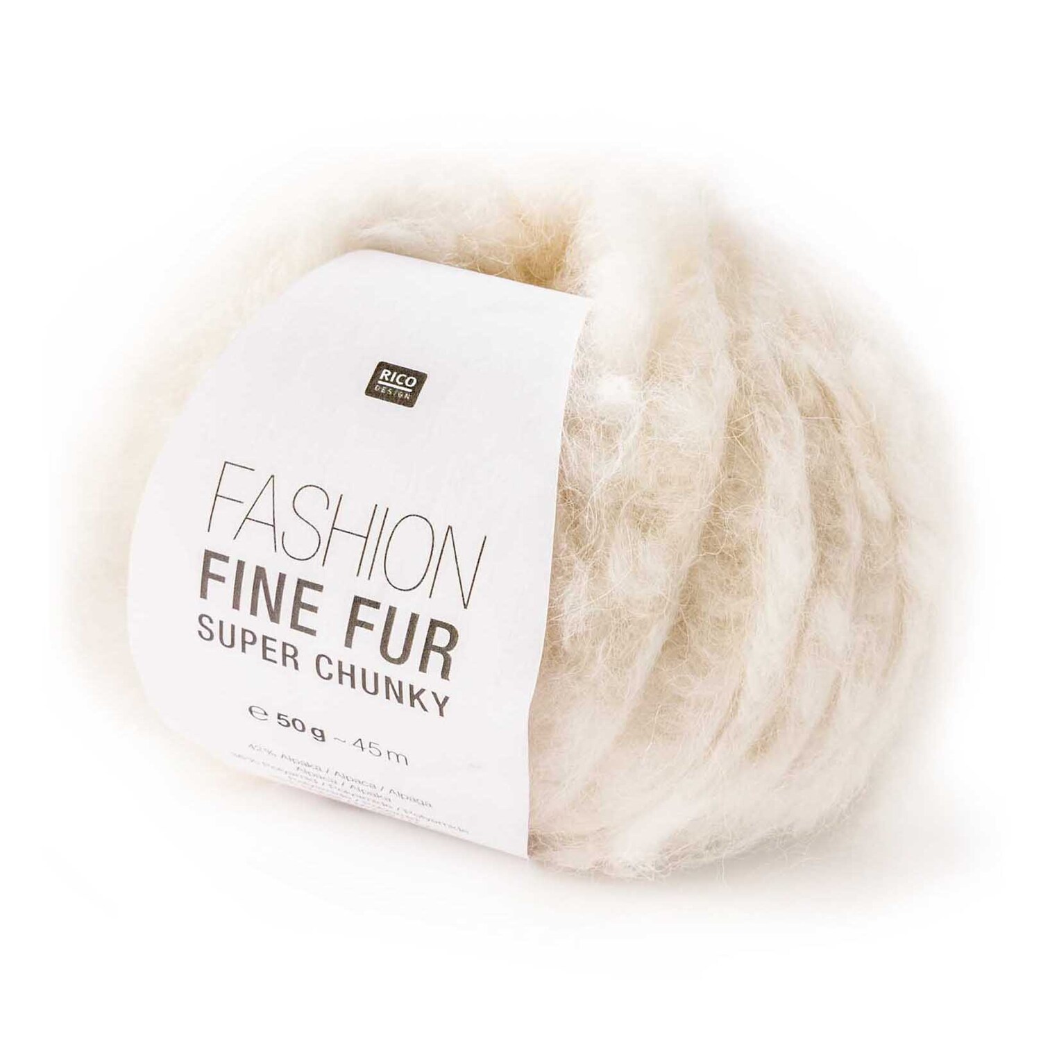 Fashion Fine Fur Super Chunky: Weiches Garn in Creme von Rico Design, 50g, 45m, ideal für Strickprojekte.