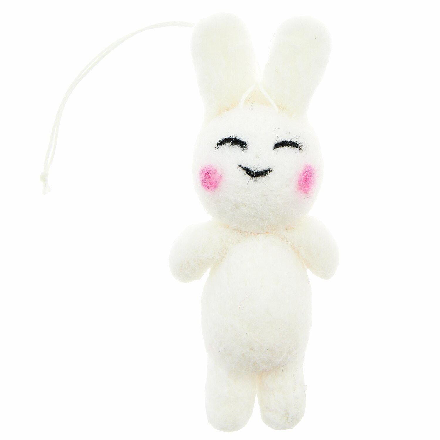 Aufhänger Filz-Hase 3D: Weißer Hase von Rico Design mit rosa Wangen, 8,5x3,9x2,4cm.