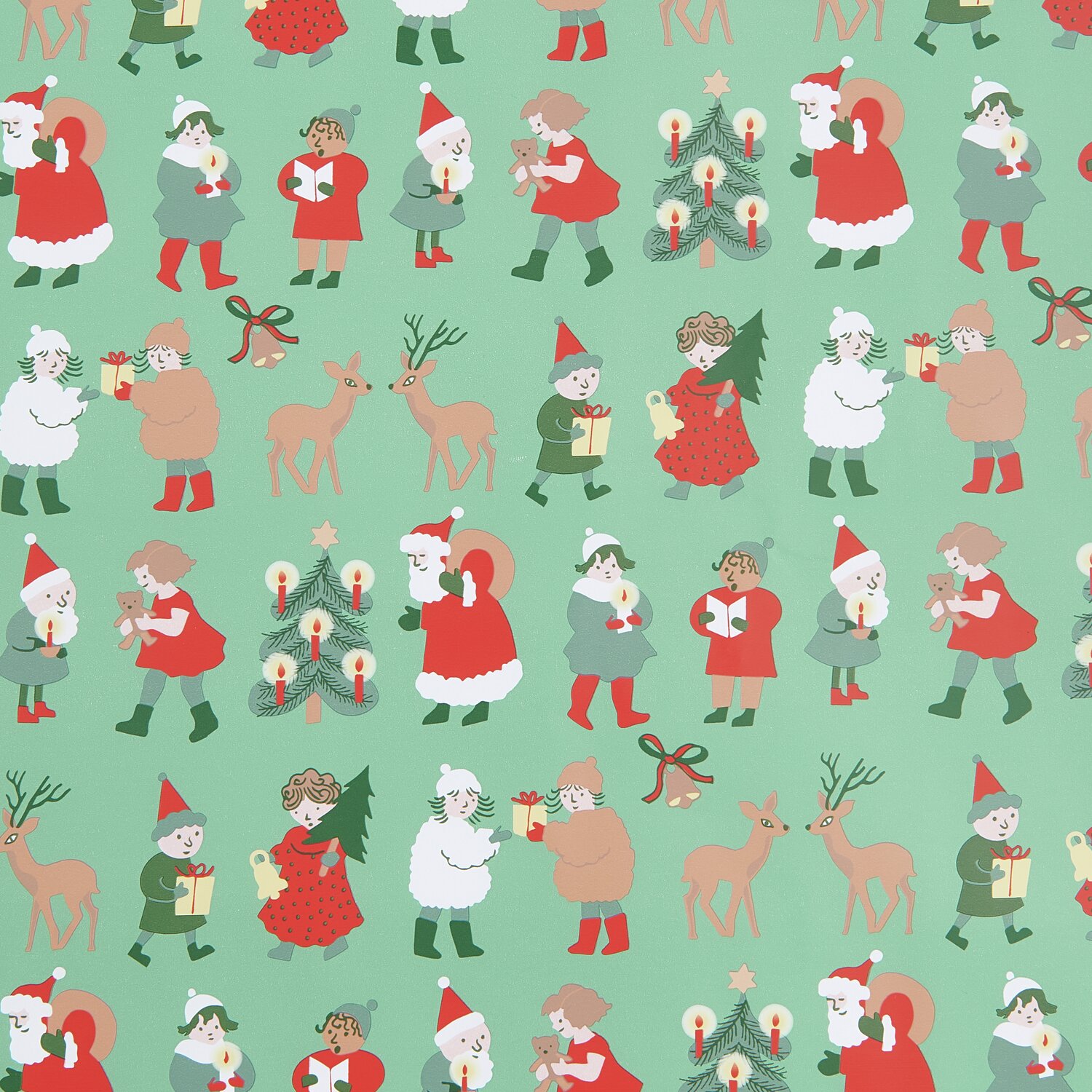 Paper Poetry Geschenkpapier Weihnachtsfiguren 200x70cm 80g/m² von Rico Design Paper Poetry Geschenkpapier mit Weihnachtsfiguren auf grünem Hintergrund, ideal für festliche Anlässe.