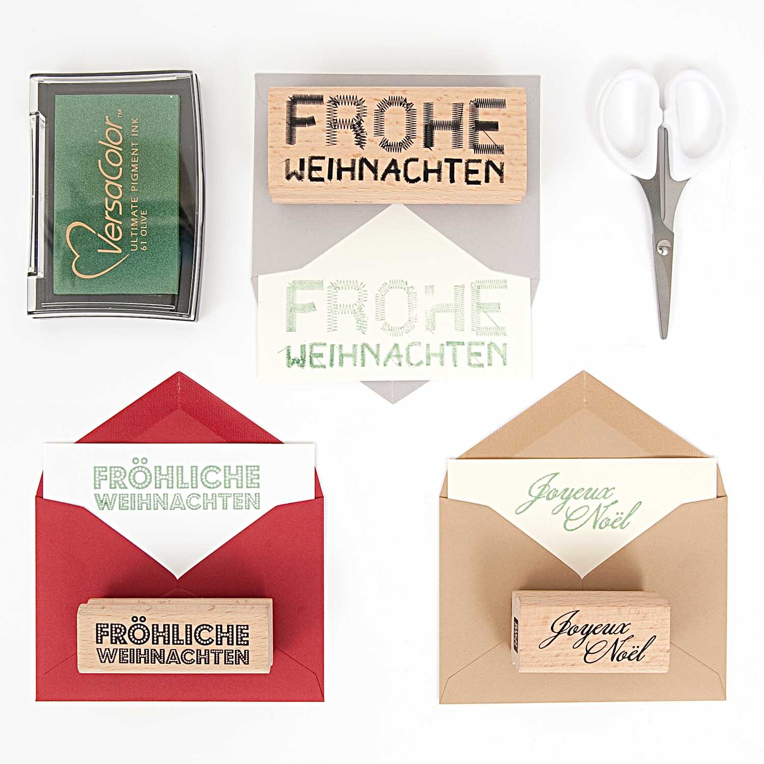 Stempel Frohe Weihnachten genäht 9x3,5cm
