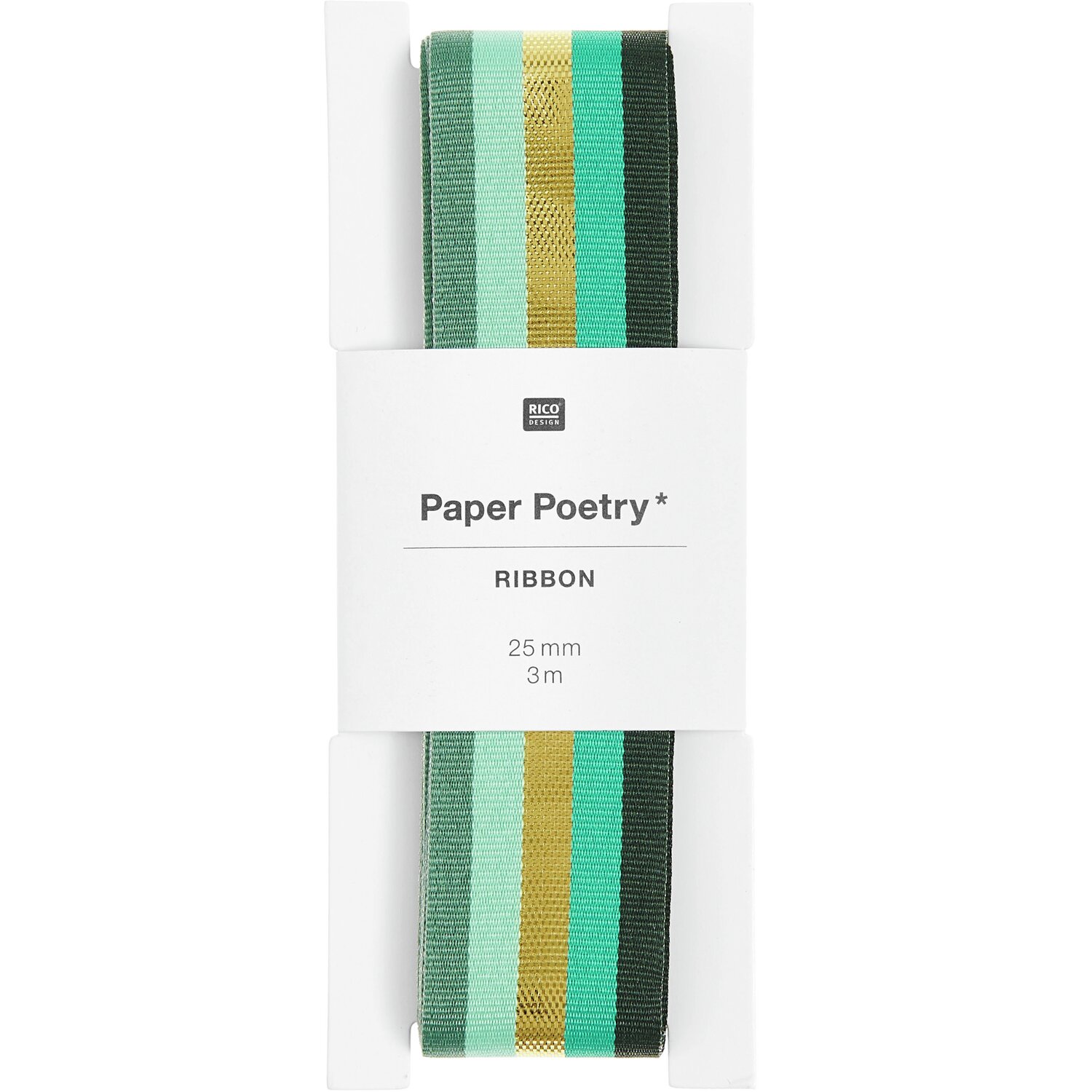 Paper Poetry Webband Multi Streifen Grün/Gold 25mmx3m von Rico Design