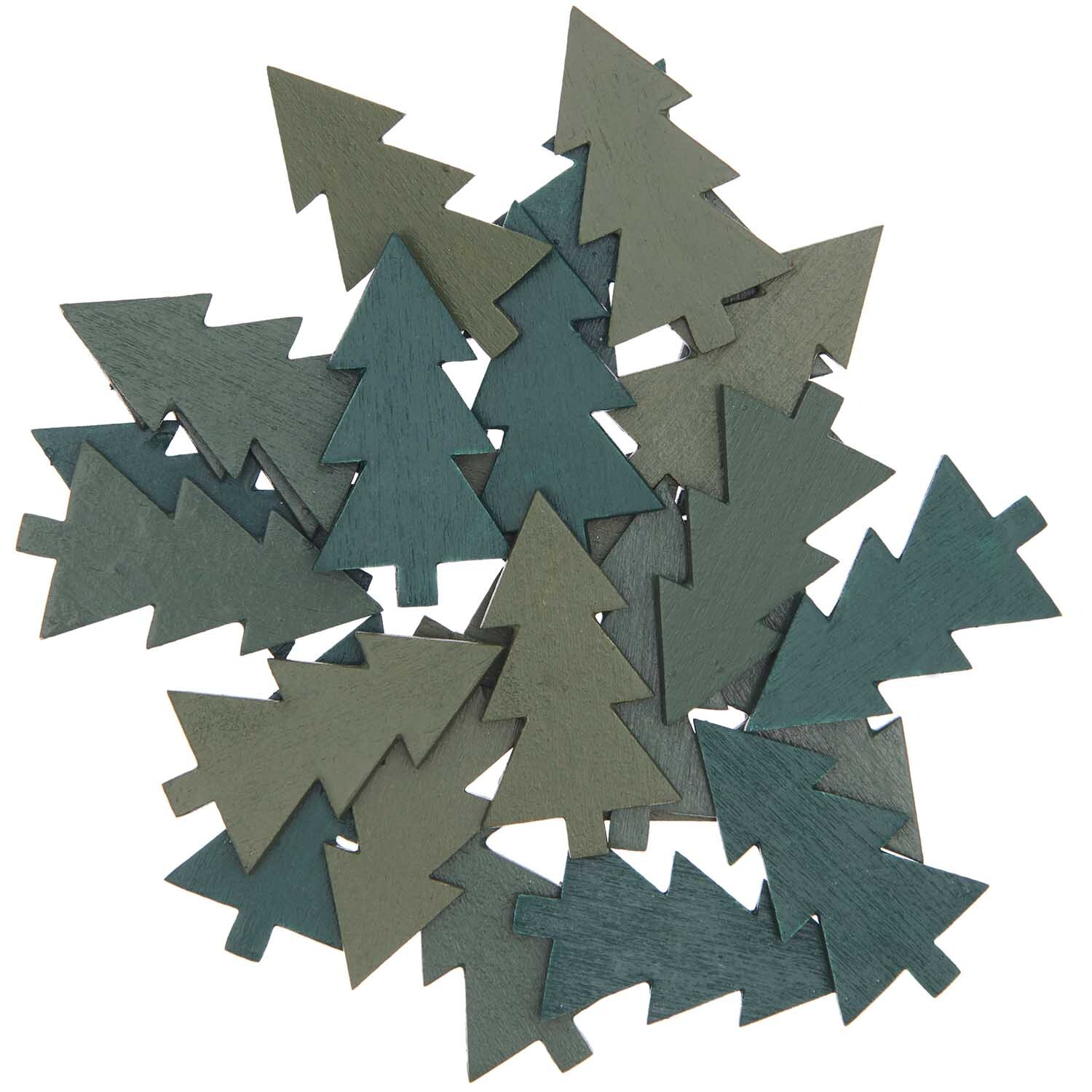 Holzstreu Tanne 20x36mm 36 Stück von Rico Design in verschiedenen Grüntönen, ideal für Dekorationen.