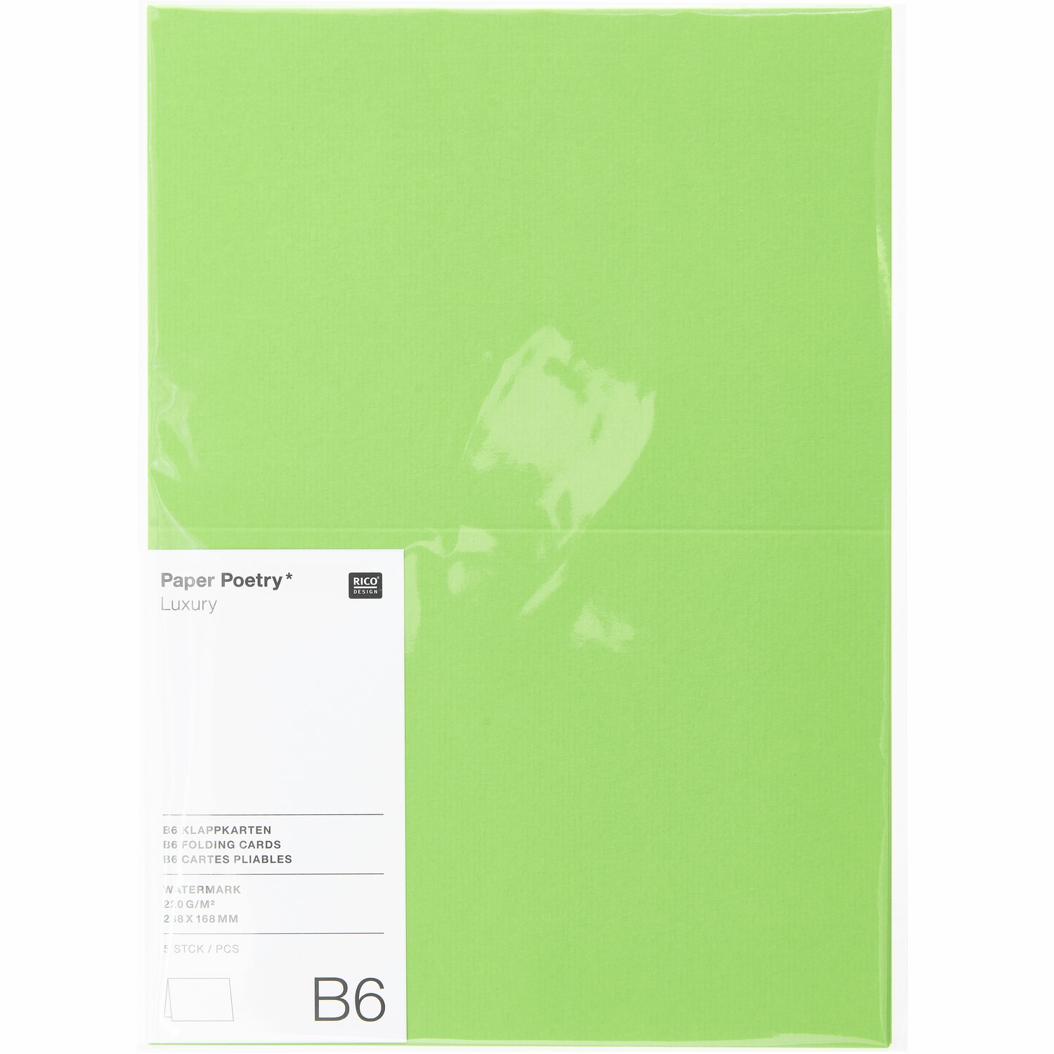 Paper Poetry Luxury Karten B6, hellgrün, 5 Stück von Rico Design. Ideal für kreative Projekte.