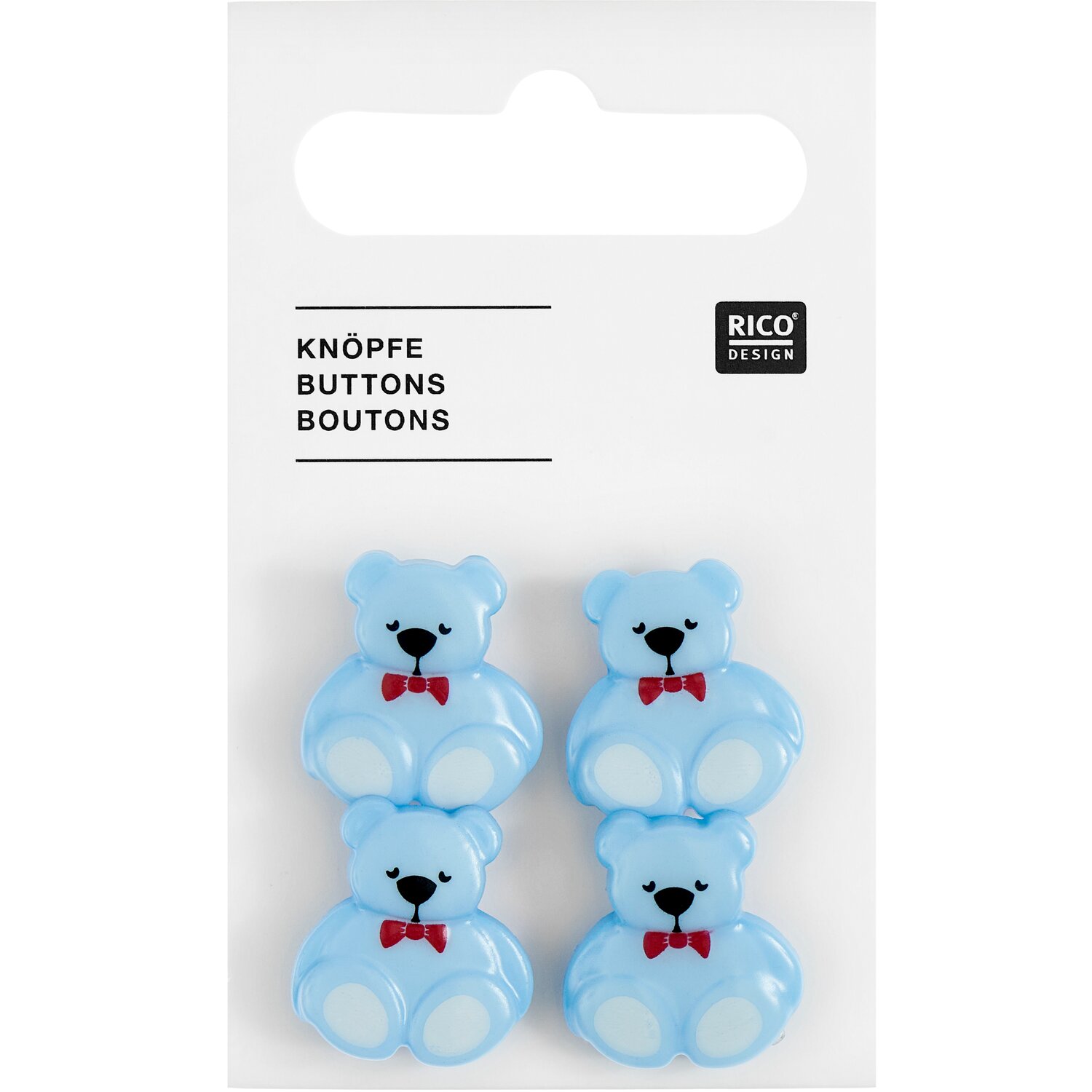 Knöpfe Teddy 1,6x1,8cm 4 Stück Farbe Blau von Rico Design