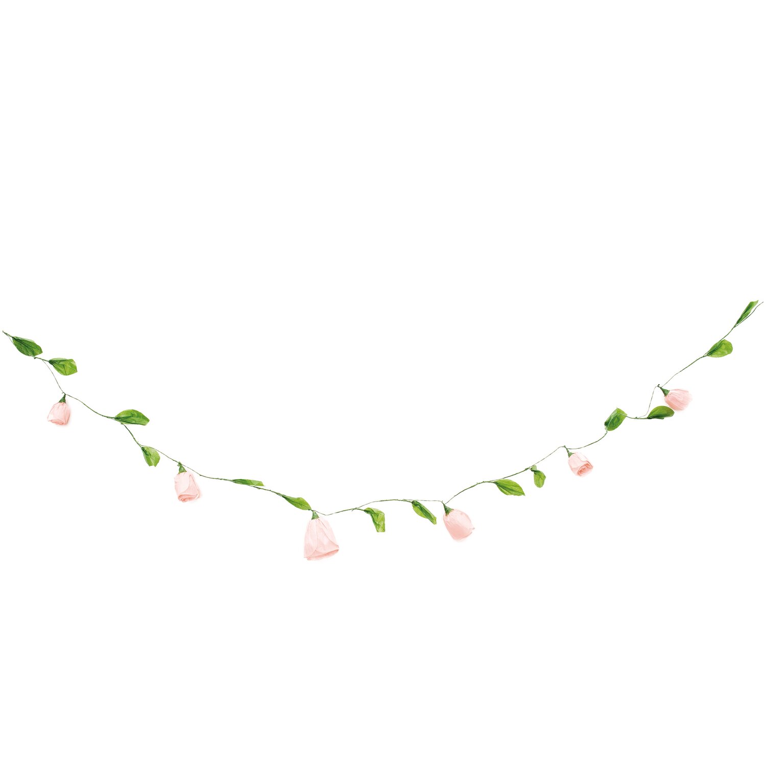 Papierblumen Girlande klein pink 160 cm mit zarten Blüten und grünen Blättern, ideal für Dekorationen.