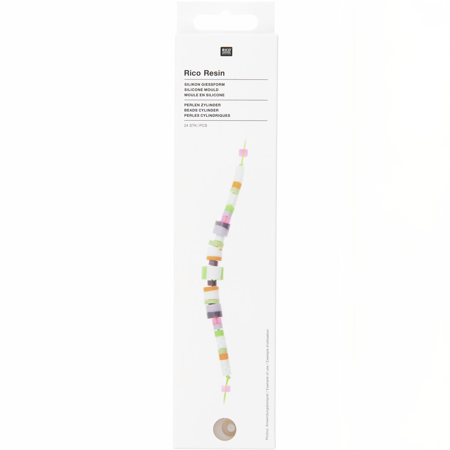 Silikon Gießform Perlen Zylinder von Rico Design, ideal für bunte DIY-Schmuckprojekte.