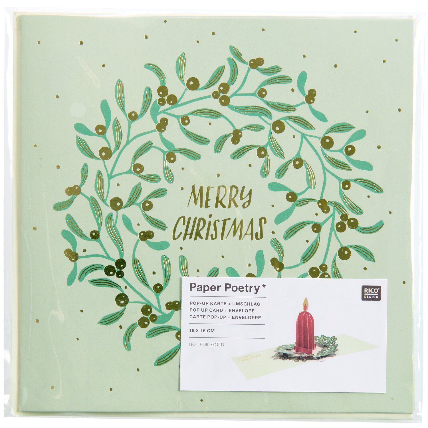Paper Poetry Pop Up Karte Advent quadratisch Kranz mit Kerze 16x16cm von Rico Design