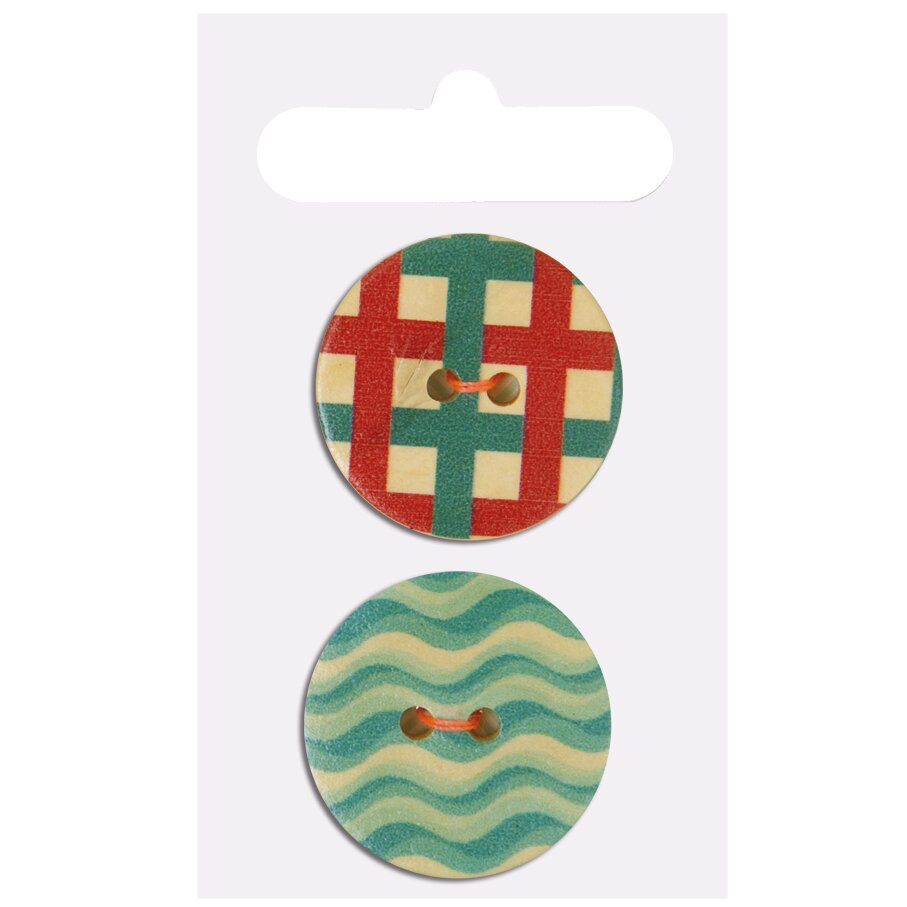 Holzknopf grafisch 2,5cm 2 Stück bedruckt von Rico Design