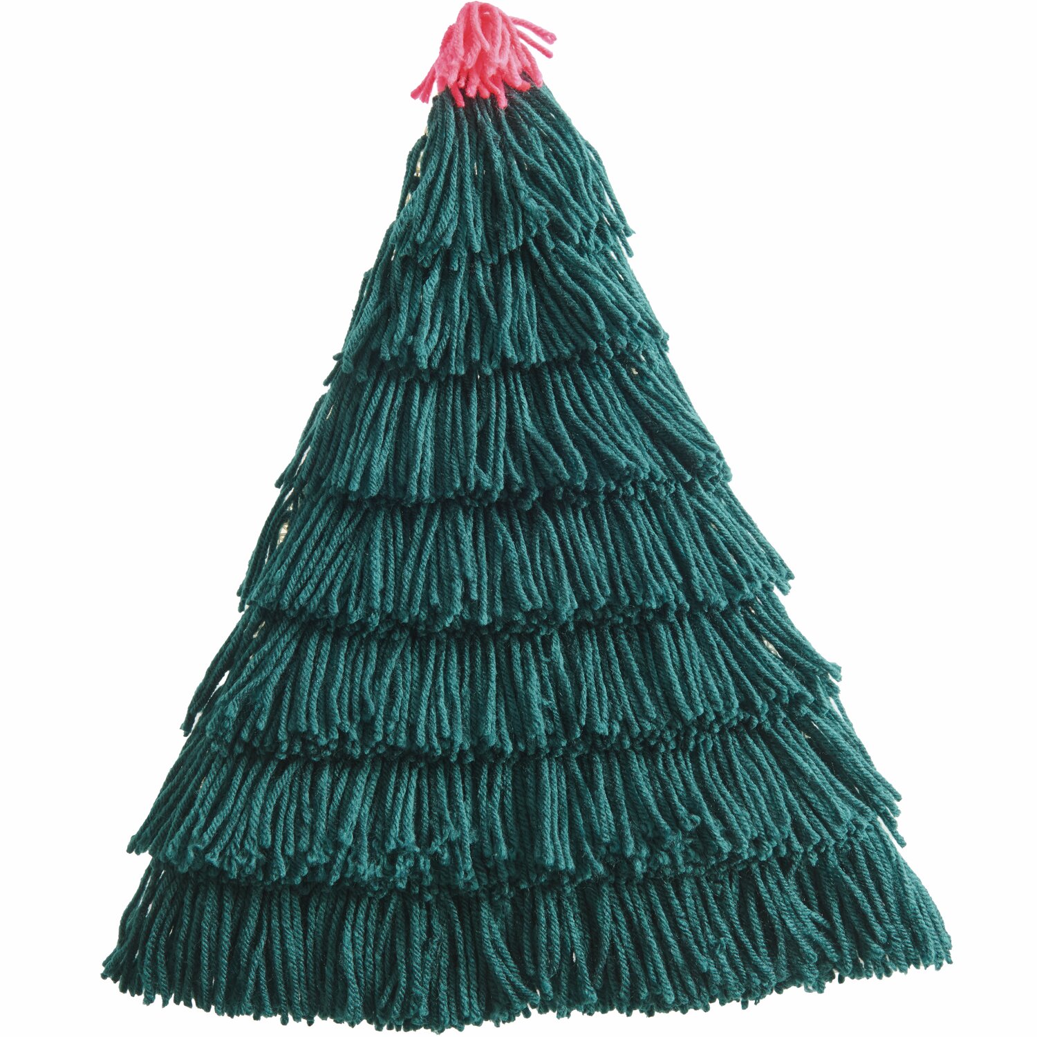 Rico Hooki Hooki Knüpfset Wandbehang Tannenbaum zeigt einen grünen Tannenbaum mit roter Spitze.