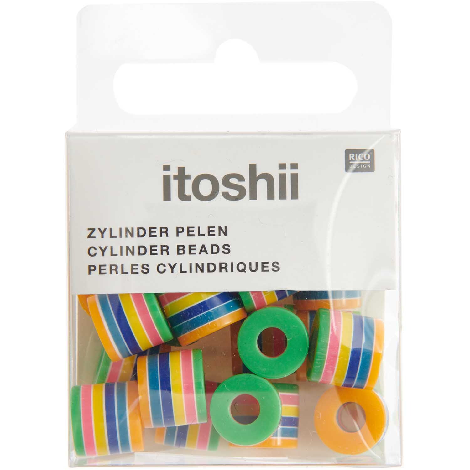 itoshii Gestreifte Zylinderperlen rainbow pastell ca. 9x10mm 21 Stück itoshii Gestreifte Zylinderperlen rainbow pastell ca. 9x10mm 21 Stück