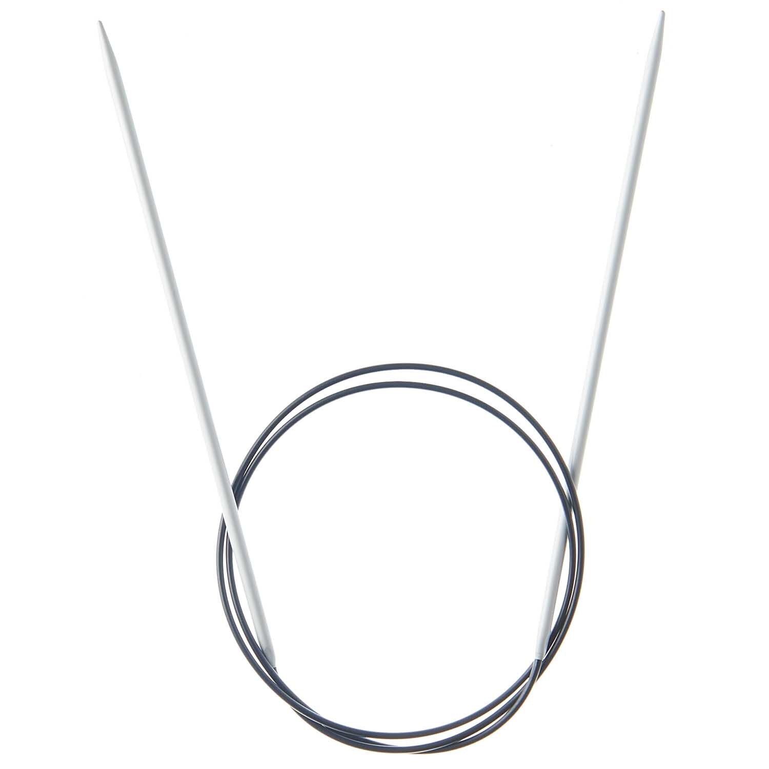 Rundstricknadel 80cm Aluminium von Rico Design, silberne Nadeln mit flexiblem Kabel. Ideal für Strickprojekte.