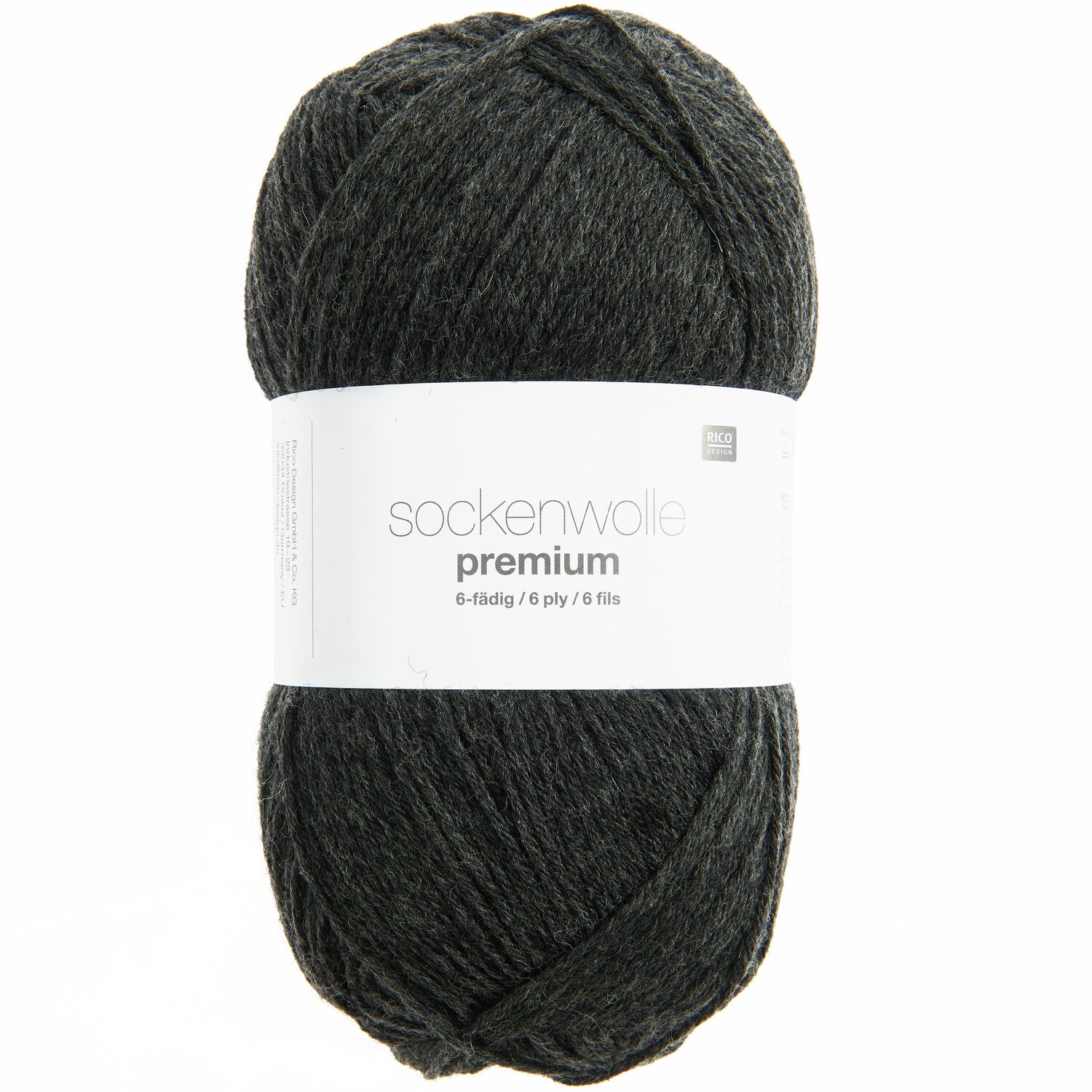 Sockenwolle Premium 6-fädig in Anthrazit, 150g 380m, von Rico Design für Strickprojekte.