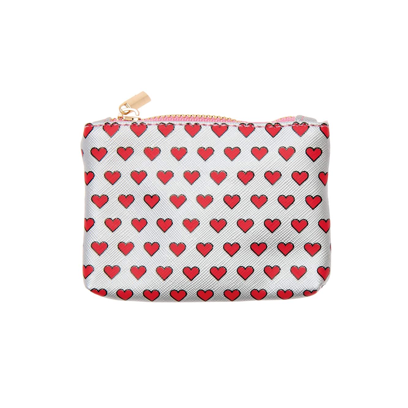 Silbernes Etui mit roten Herzen