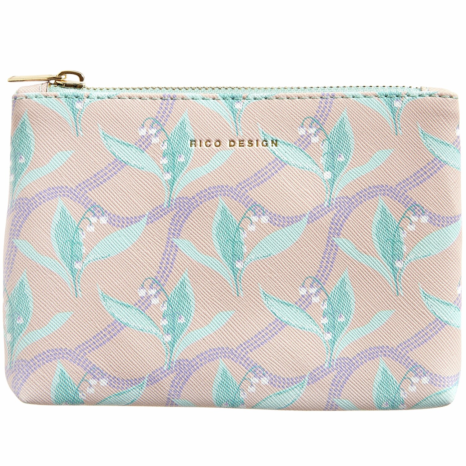 Etui S Sky Blumen, 14x10cm, mit floralem Muster in Blau und Beige, von Rico Design. Ideal für stilvolle Aufbewahrung.