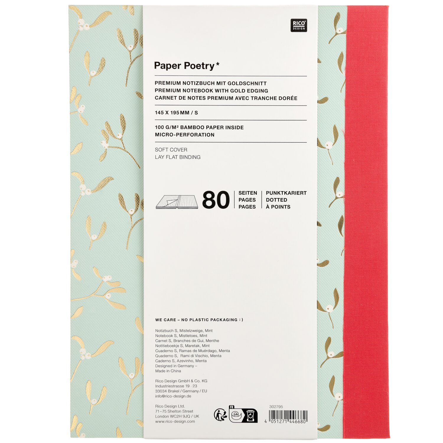 Paper Poetry Notizbuch Advent S Mistelzweige Mint 80 Seiten 14,5x19cm von Rico Design