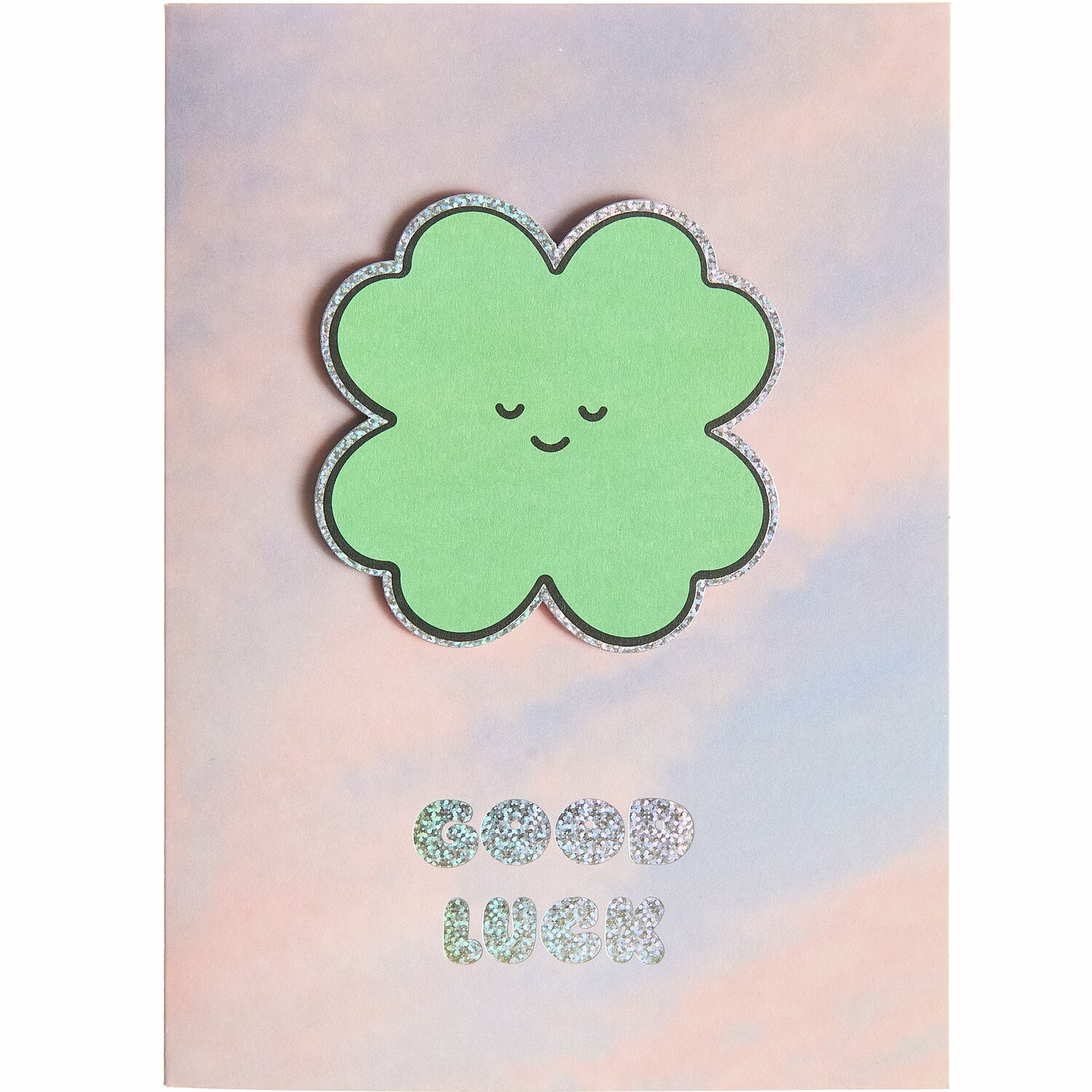 Paper Poetry 3D-Kartenset Chingu mit grünem Kleeblatt auf pastellfarbenem Hintergrund.