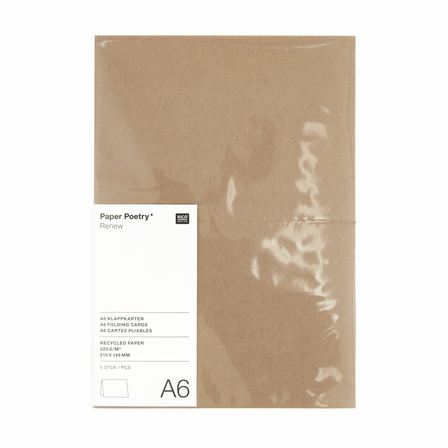 Paper Poetry Renew Karten A6 aus Kraftpapier, 5 Stück, von Rico Design, recyceltes Material.