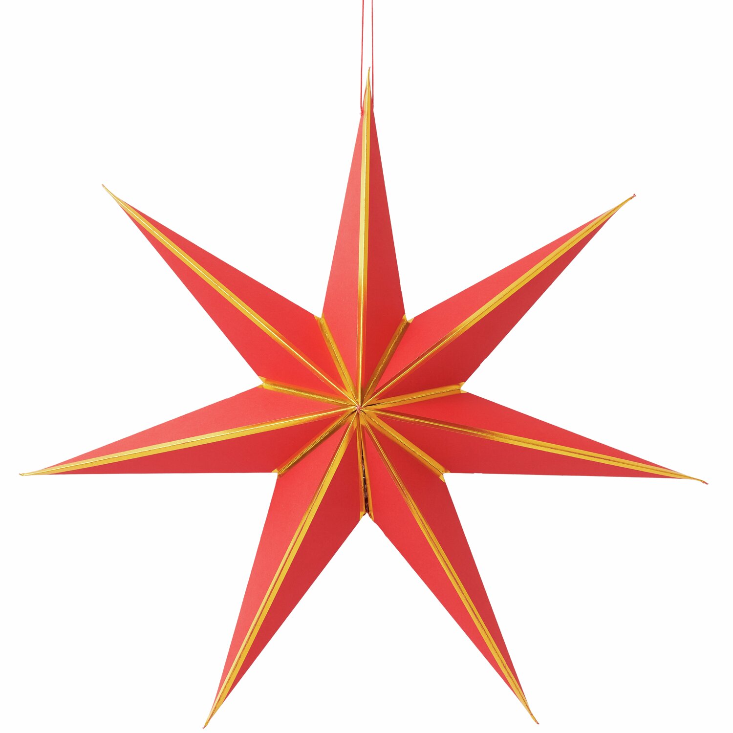 Papierstern von Rico Design in Rot und Gold, Ø45cm, mit sieben Zacken, ideal für festliche Dekorationen.