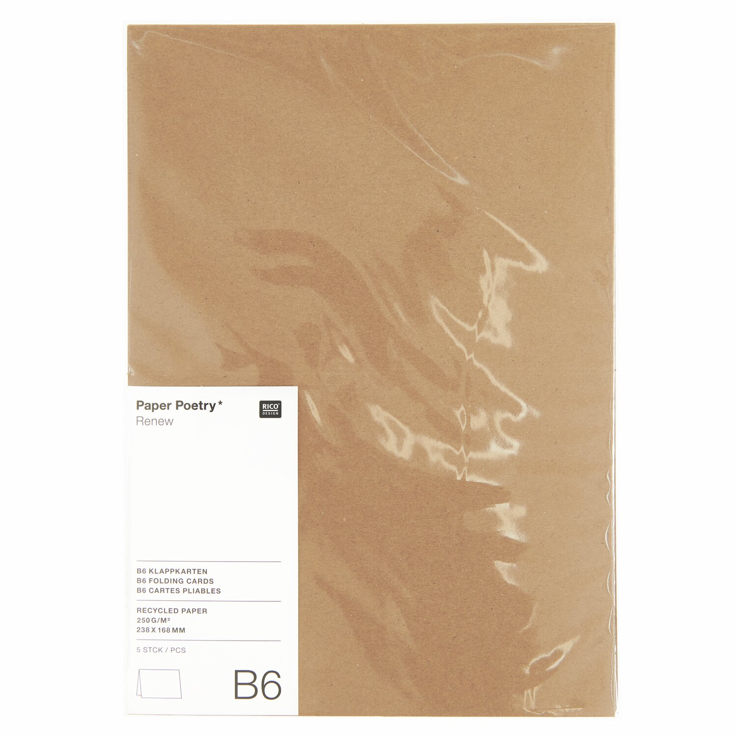 Paper Poetry Renew Karten B6 5 Stück Farbe kraftpapier von Rico Design