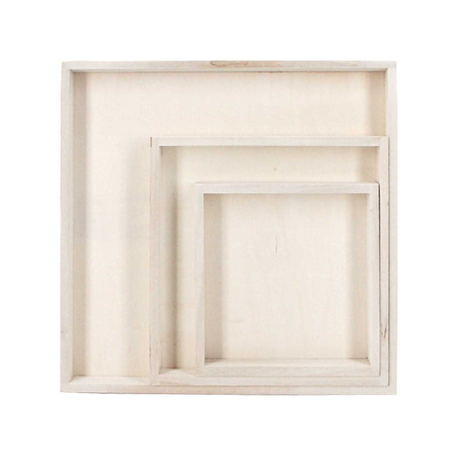 Objektrahmen Größe 12x12cm von Rico Design Objektrahmen von Rico Design in natürlichem Holzton, bestehend aus drei ineinander passenden Rahmen. Ideal für kreative Präsentationen.