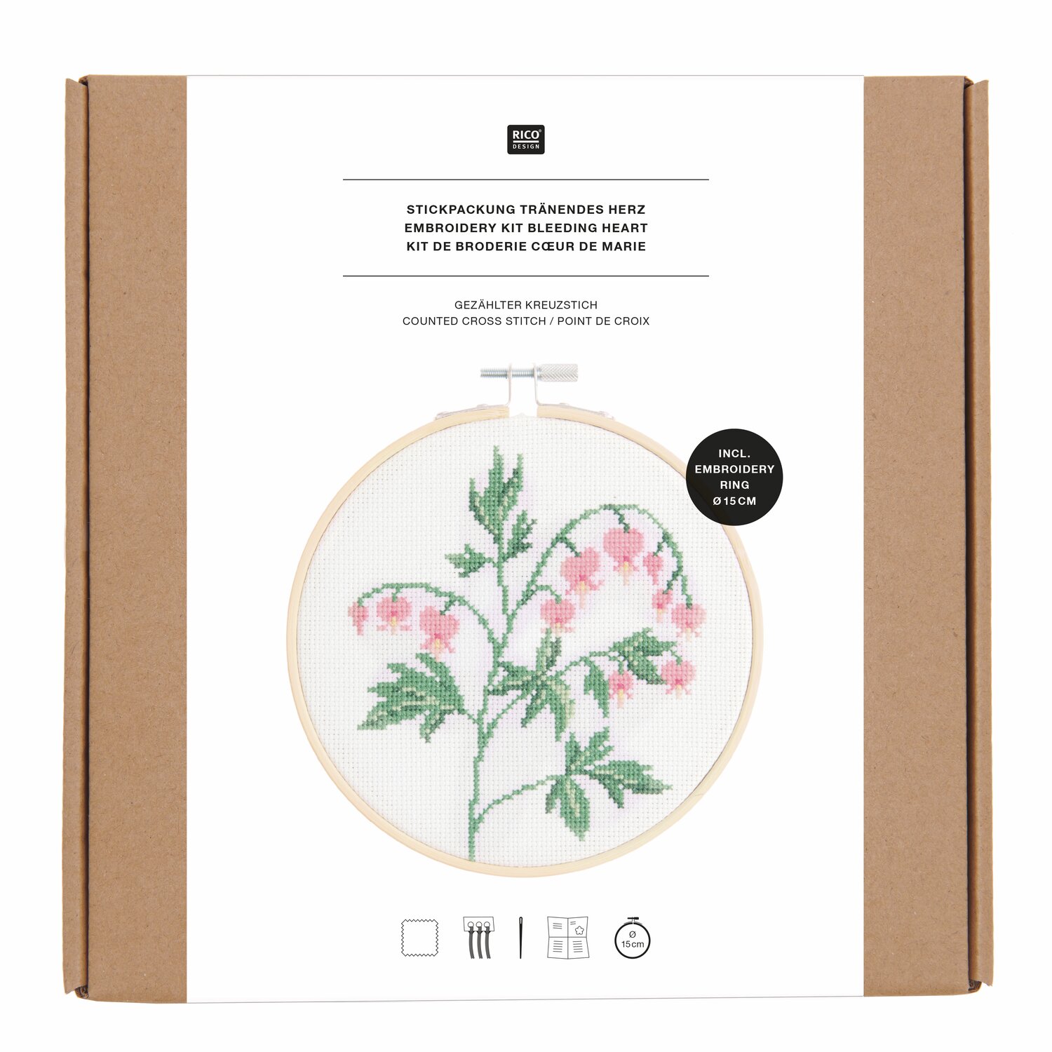 Stickpackung Gezählter Kreuzstich Tränendes Herz Ø15cm von Rico Design