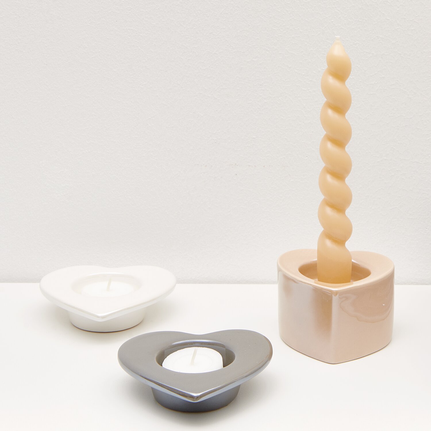 Keramik Teelichthalter Herz 9,7x9,4x2,8cm Farbe Grau von Rico Design