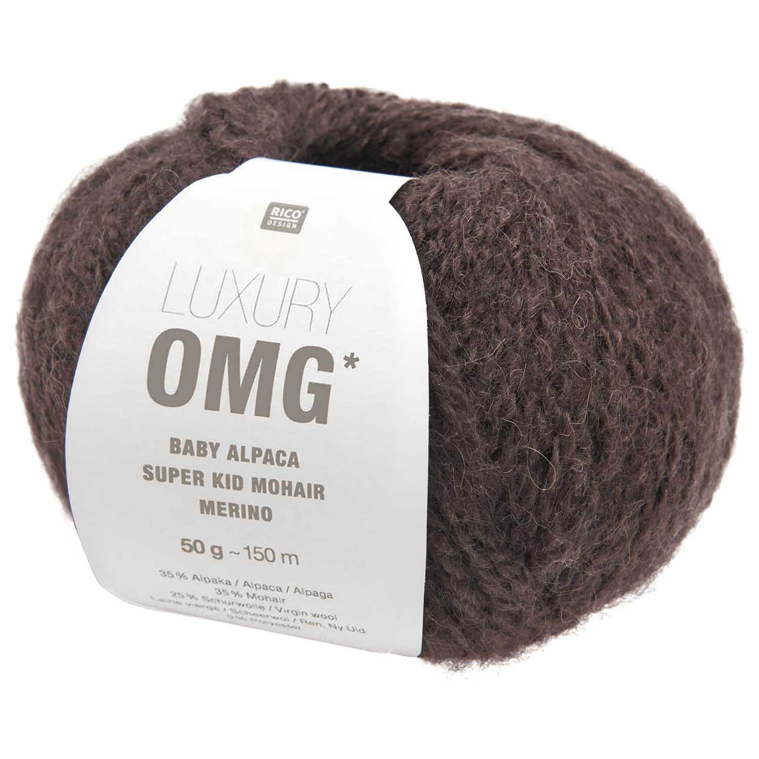 Luxury OMG Wolle in Braun von Rico Design, 50g Knäuel, ideal für weiche, luxuriöse Strickprojekte.