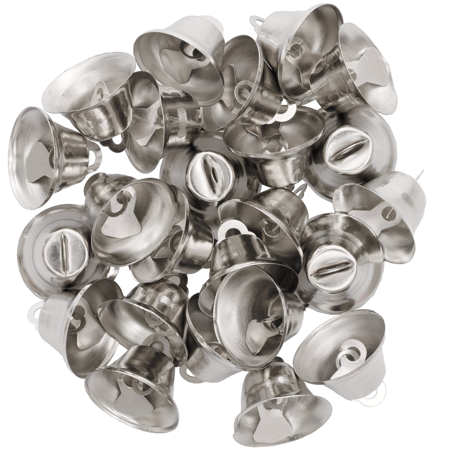 Metallglöckchen silberfarbig von Rico Design, glänzend und stapelbar, ideal für Dekorationen und Bastelprojekte.