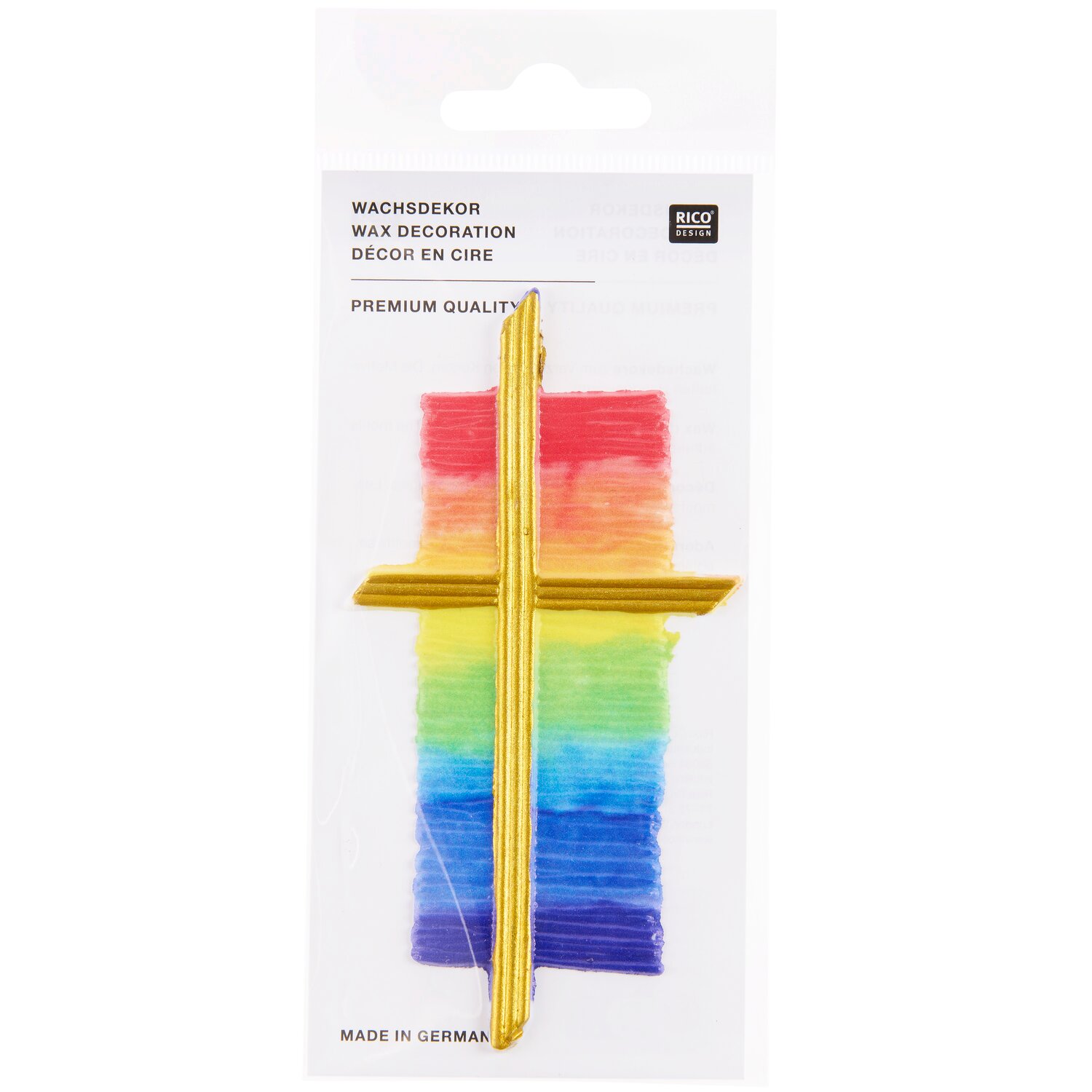 Wachsdekor Kreuz mit Regenbogenaquarell von Rico Design