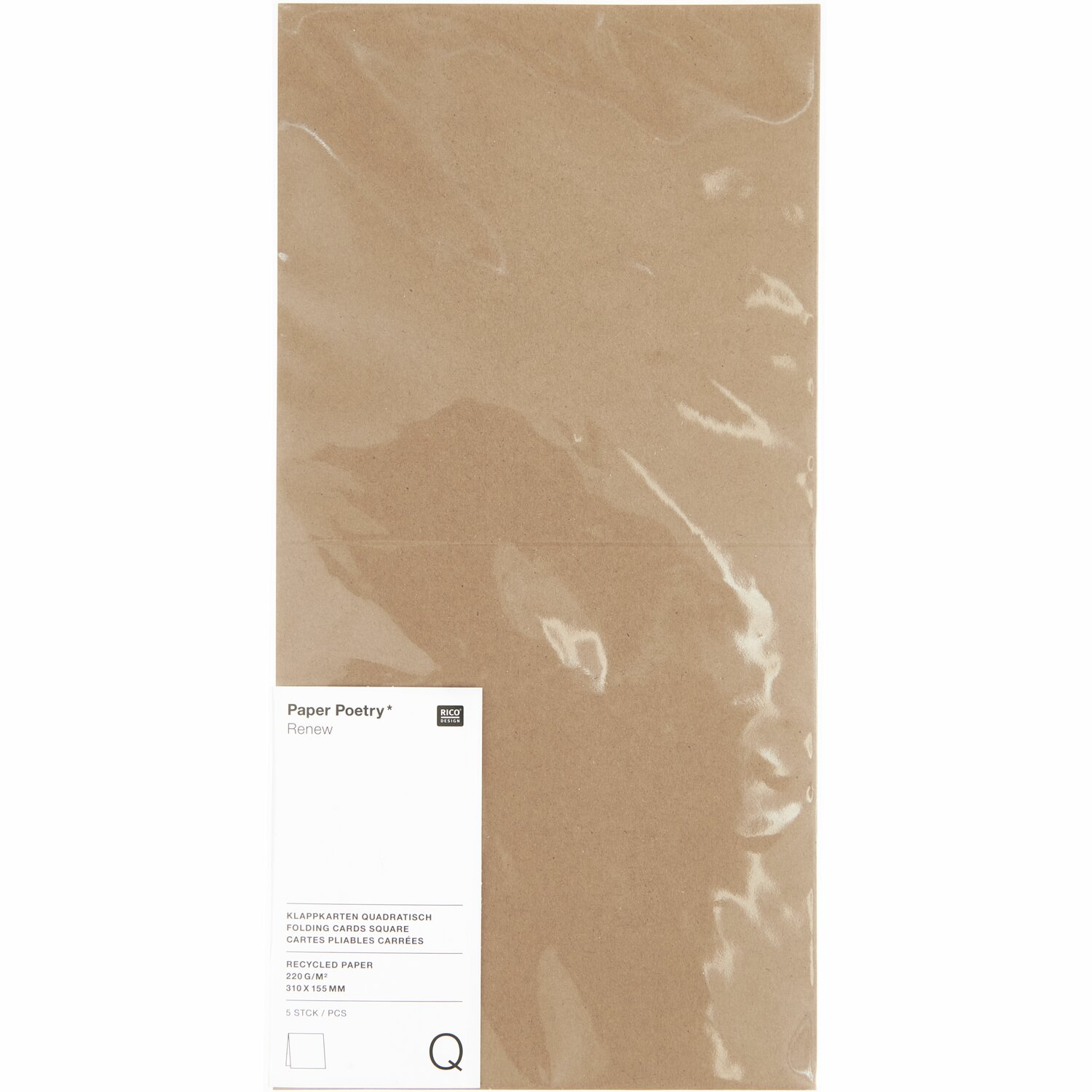 Paper Poetry Renew Karten Quadratisch aus Kraftpapier, 5 Stück, verpackt in transparenter Folie. Ideal für kreative Projekte.