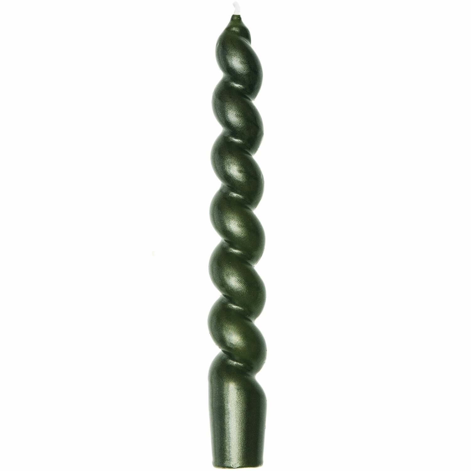 Spiralkerze von Rico Design in Metallic Dunkelgrün, elegant gedreht, Ø2,4x18,5cm.